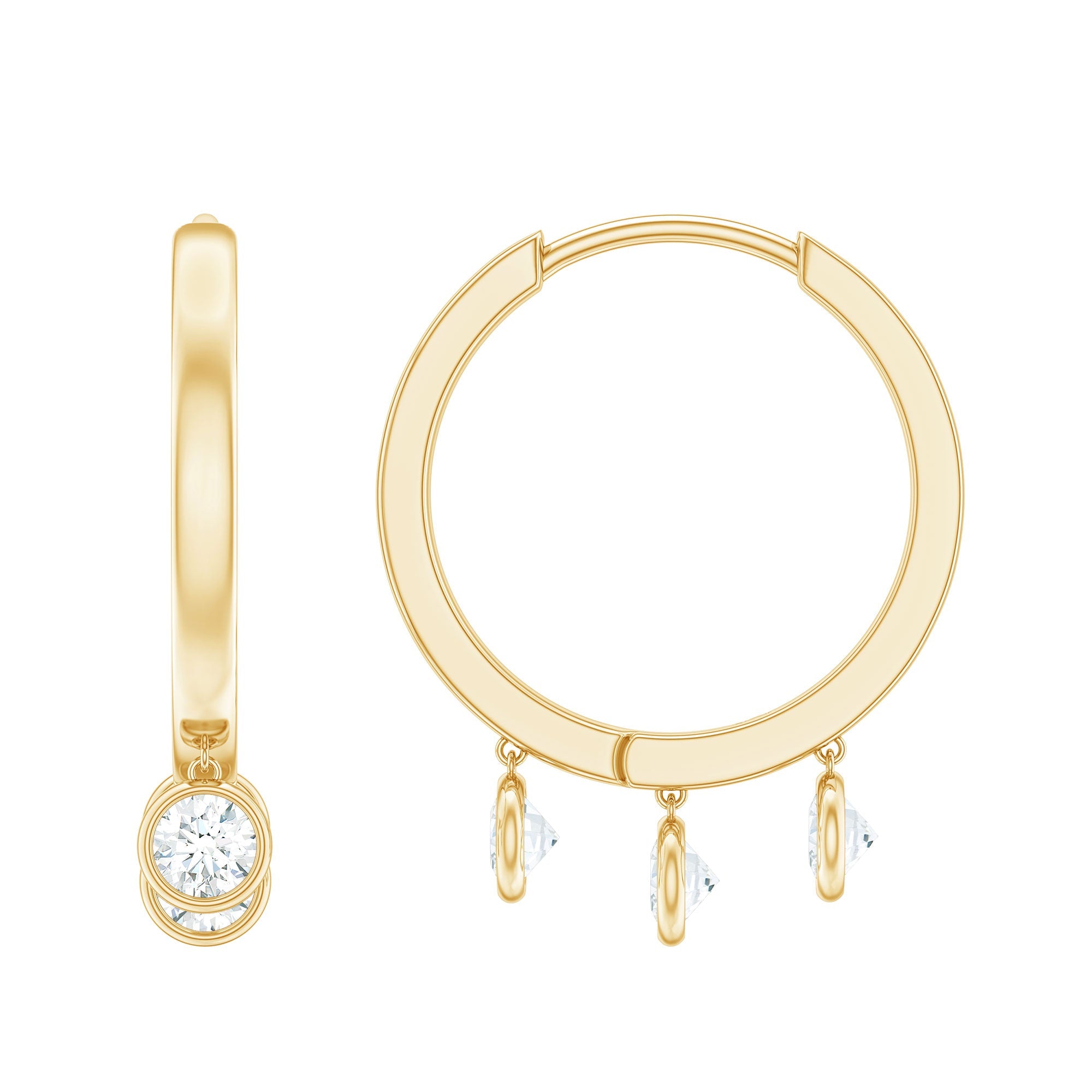 Natural 3 Stone Diamond Drop Hoop Earrings | Earrings | Wiccan Center