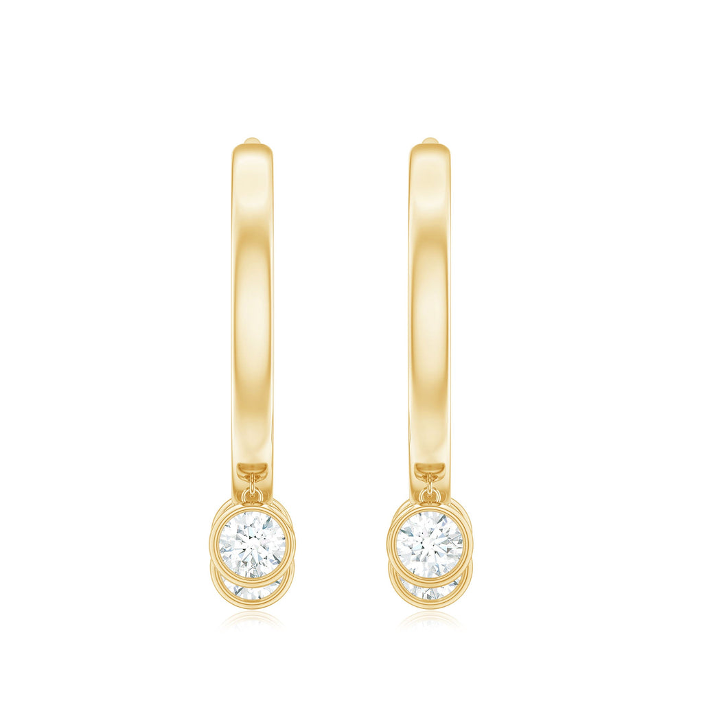 Natural 3 Stone Diamond Drop Hoop Earrings