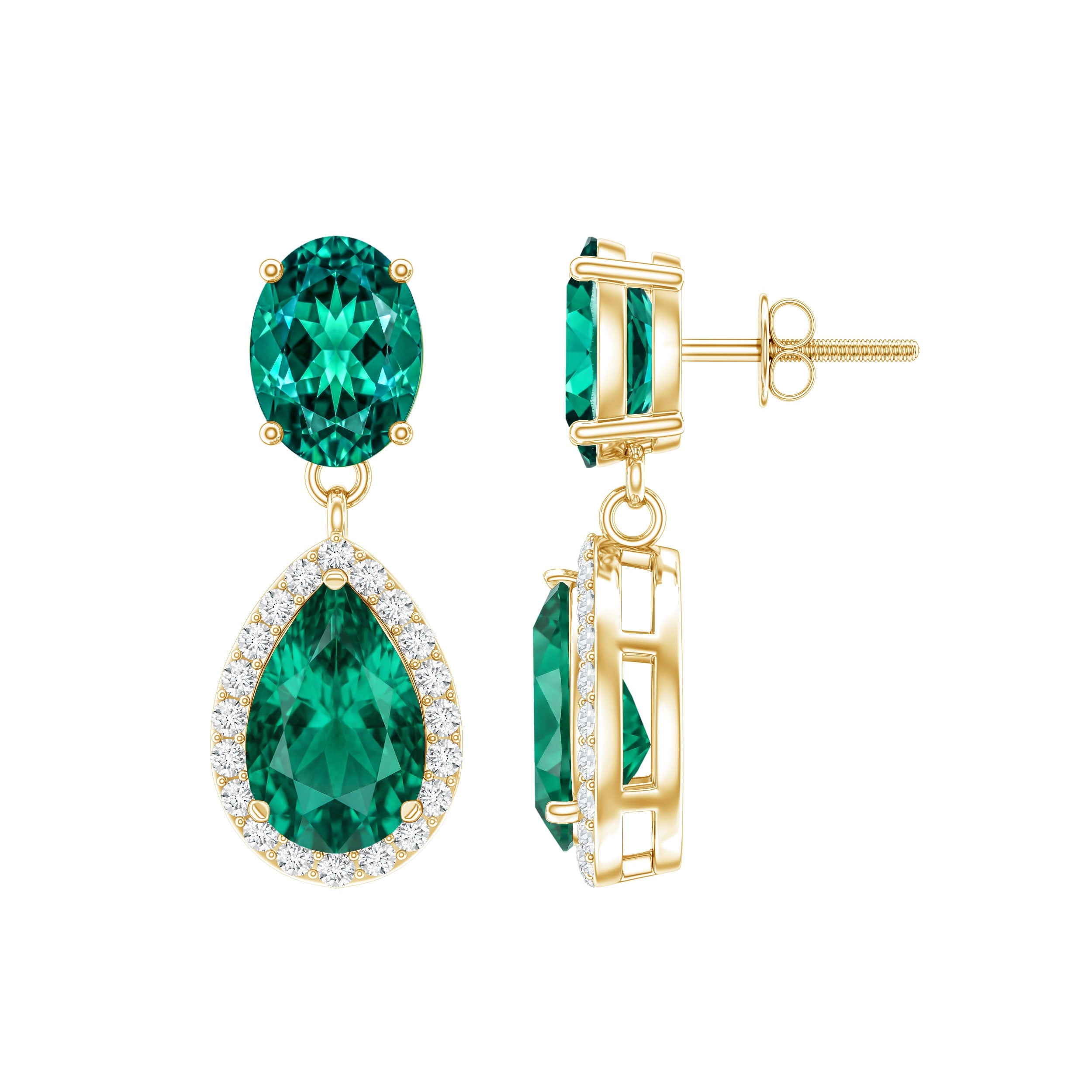 Lab Created Emerald Classic Dangle Earrings with Moissanite | Earrings | Wiccan Center