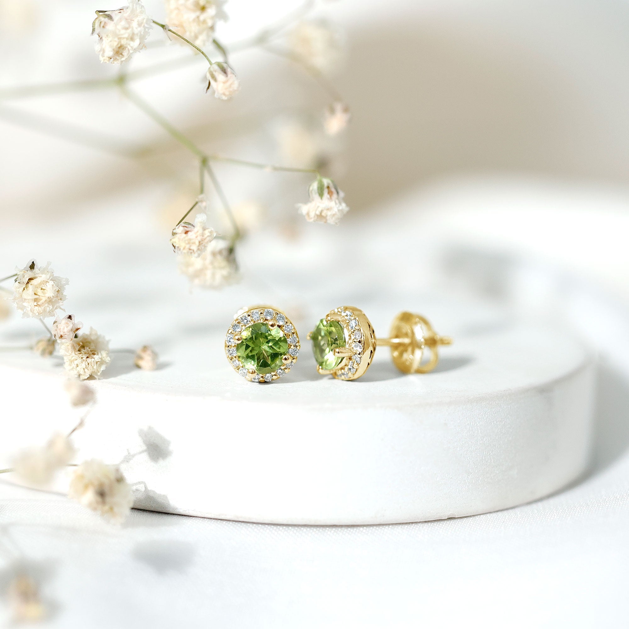 Classic Peridot and Diamond Stud Earrings For Women