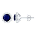 Real 1.9 Carat Blue Sapphire and Diamond Halo Stud Earrings
