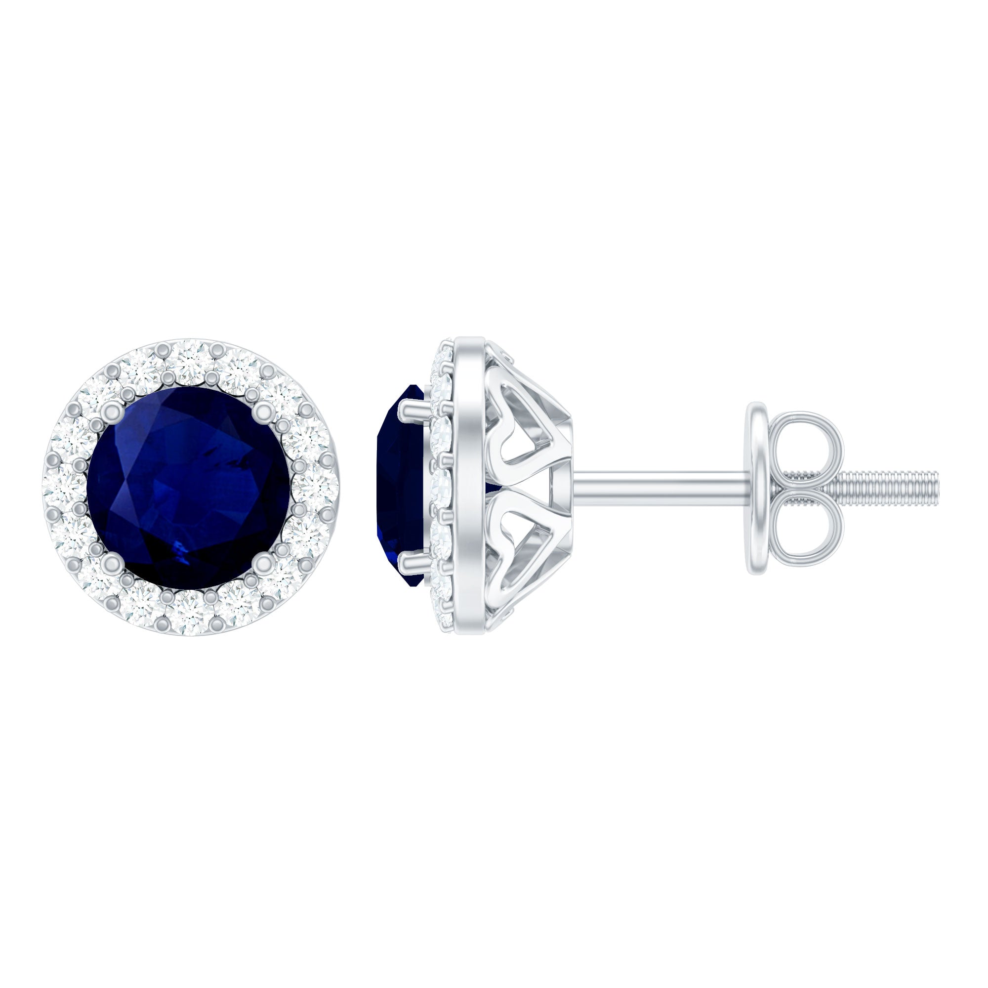 Real 1.9 Carat Blue Sapphire and Diamond Halo Stud Earrings