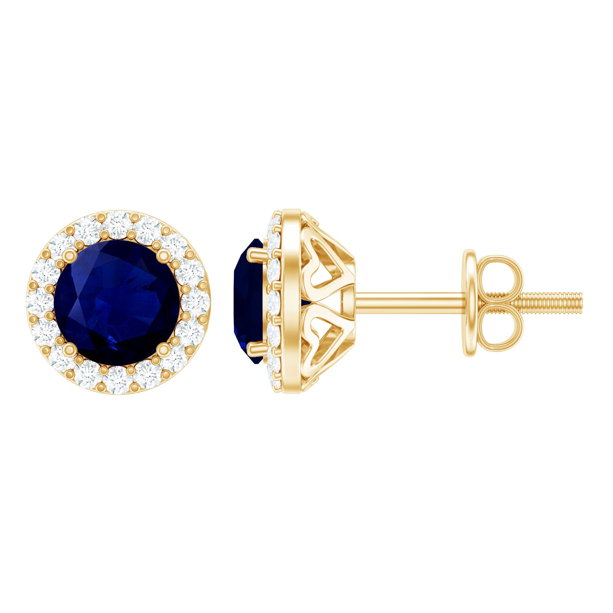 Real 1.9 Carat Blue Sapphire and Diamond Halo Stud Earrings | Earrings | Wiccan Center