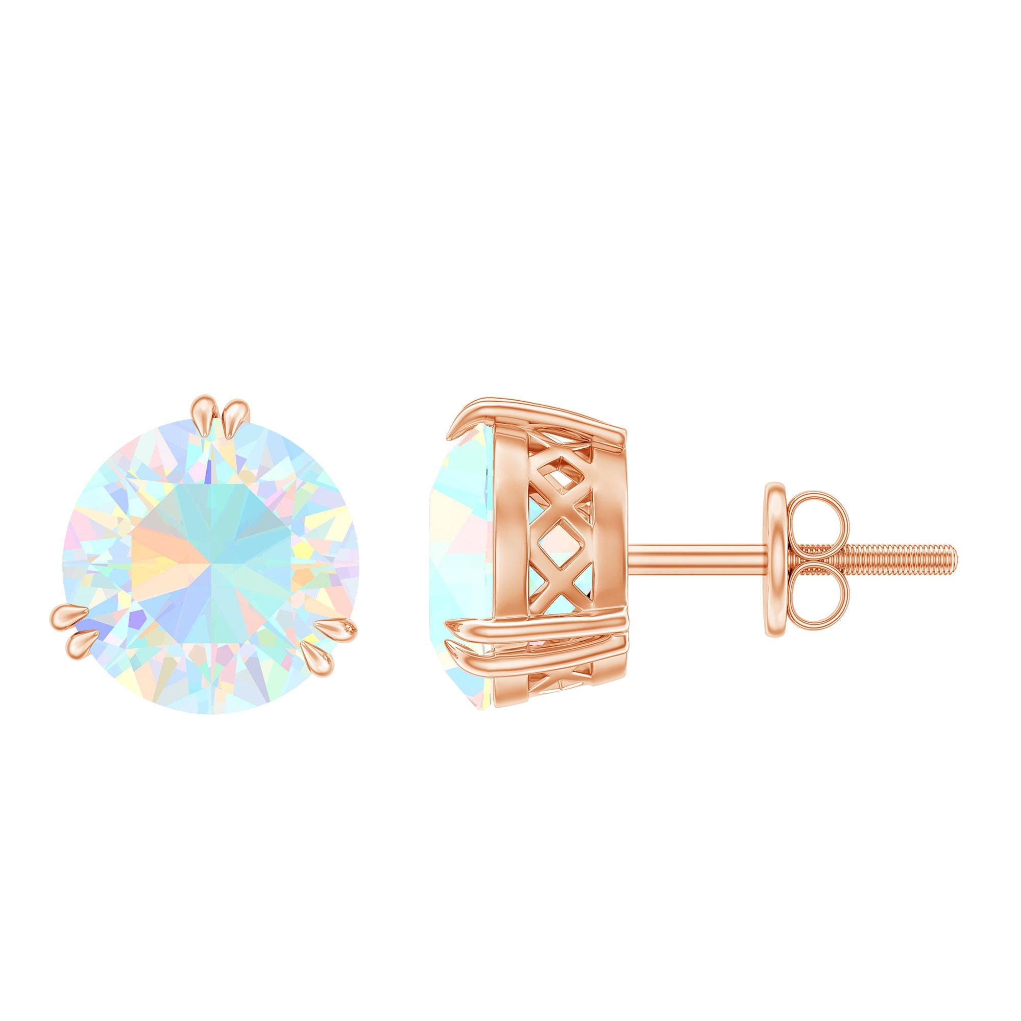 4 Carat Ethiopian Opal Solitaire Stud Earrings in Double Prong Setting | Earrings | Wiccan Center