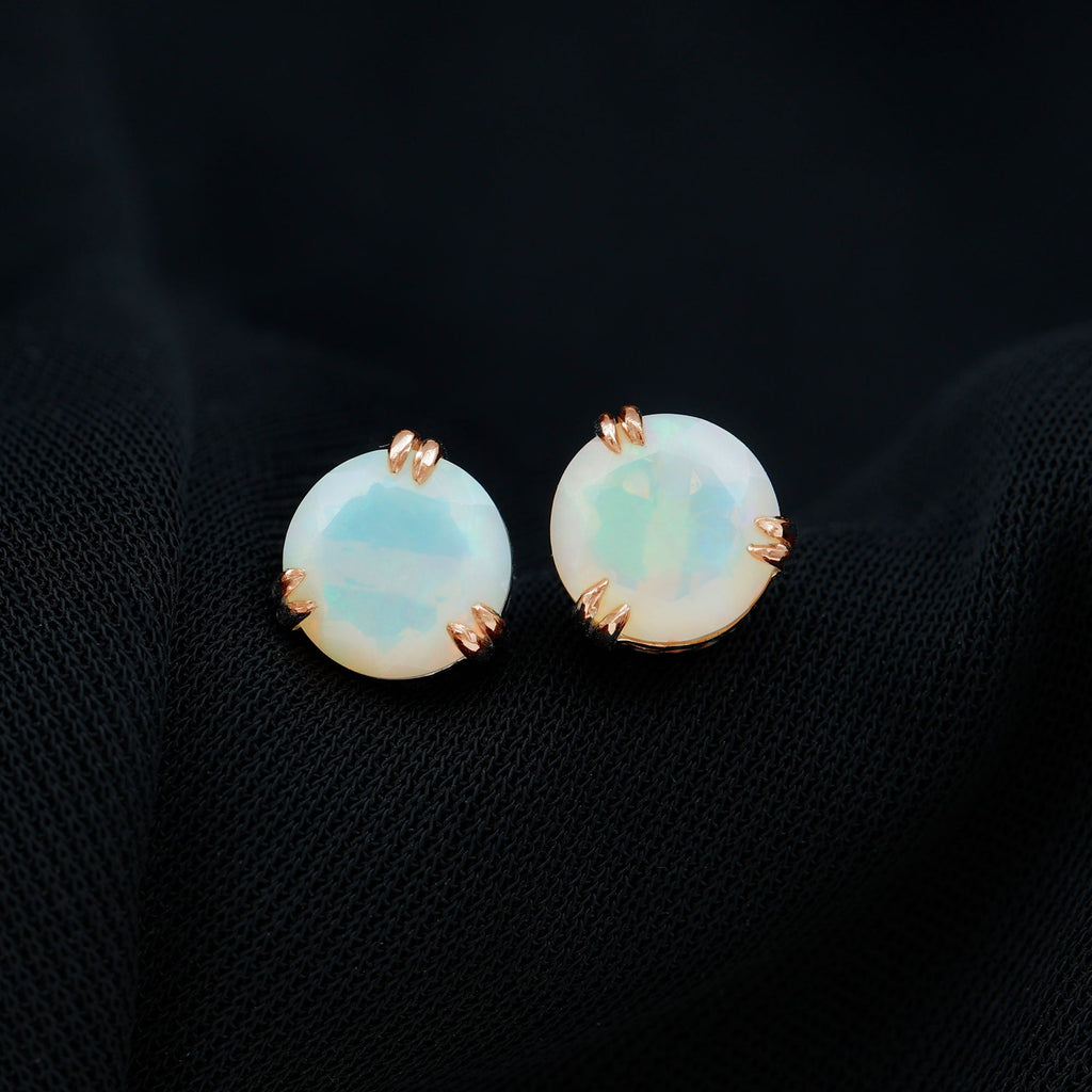 4 Carat Ethiopian Opal Solitaire Stud Earrings in Double Prong Setting