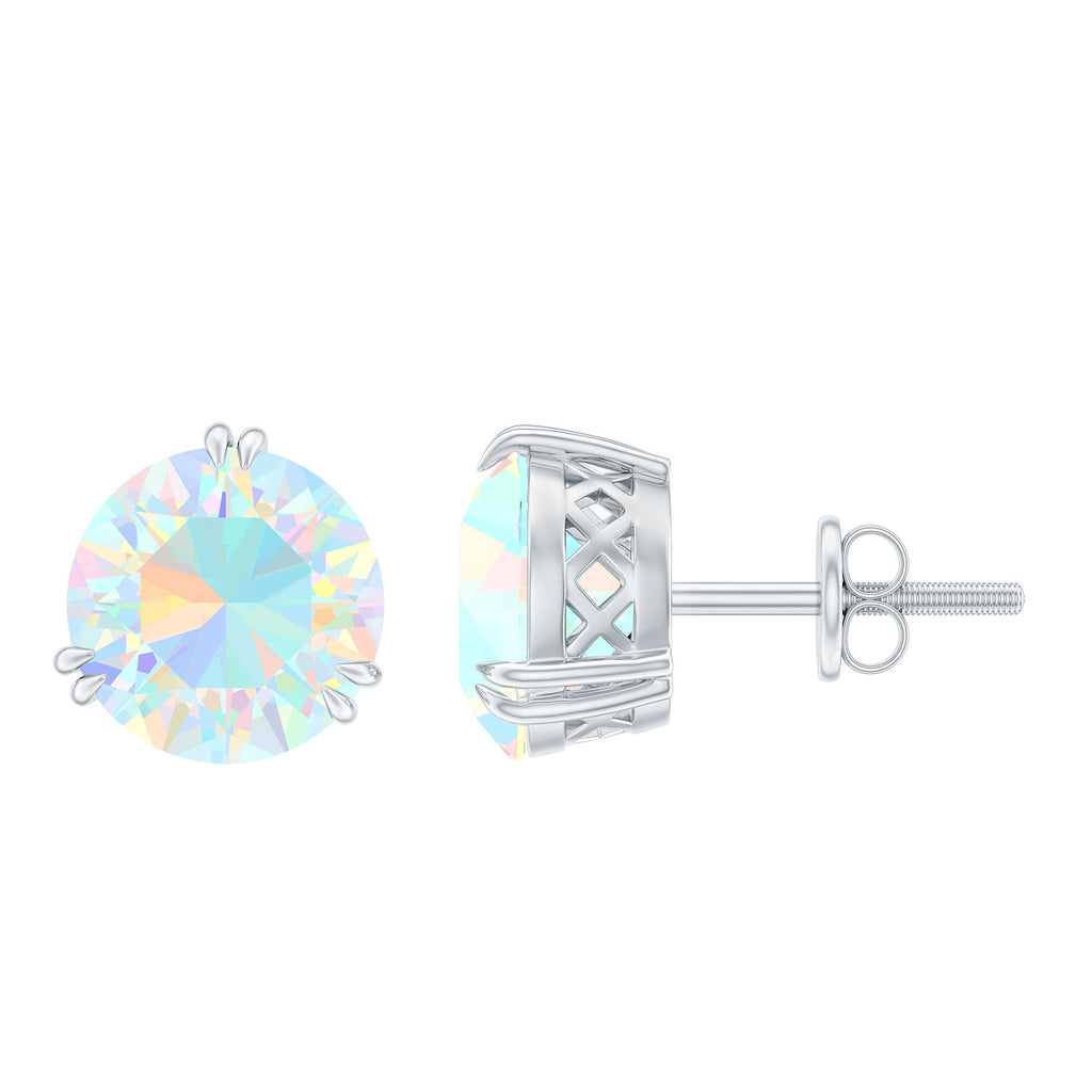 4 Carat Ethiopian Opal Solitaire Stud Earrings in Double Prong Setting