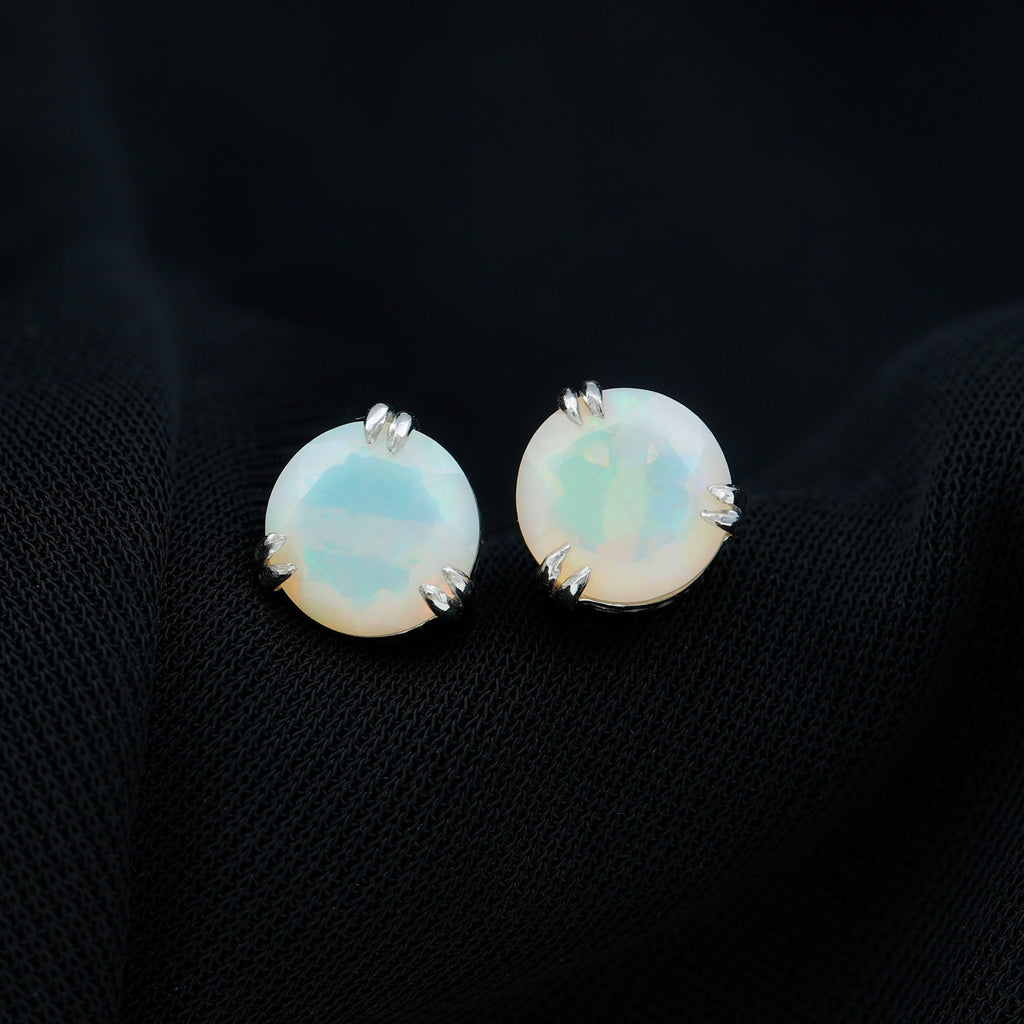 4 Carat Ethiopian Opal Solitaire Stud Earrings in Double Prong Setting
