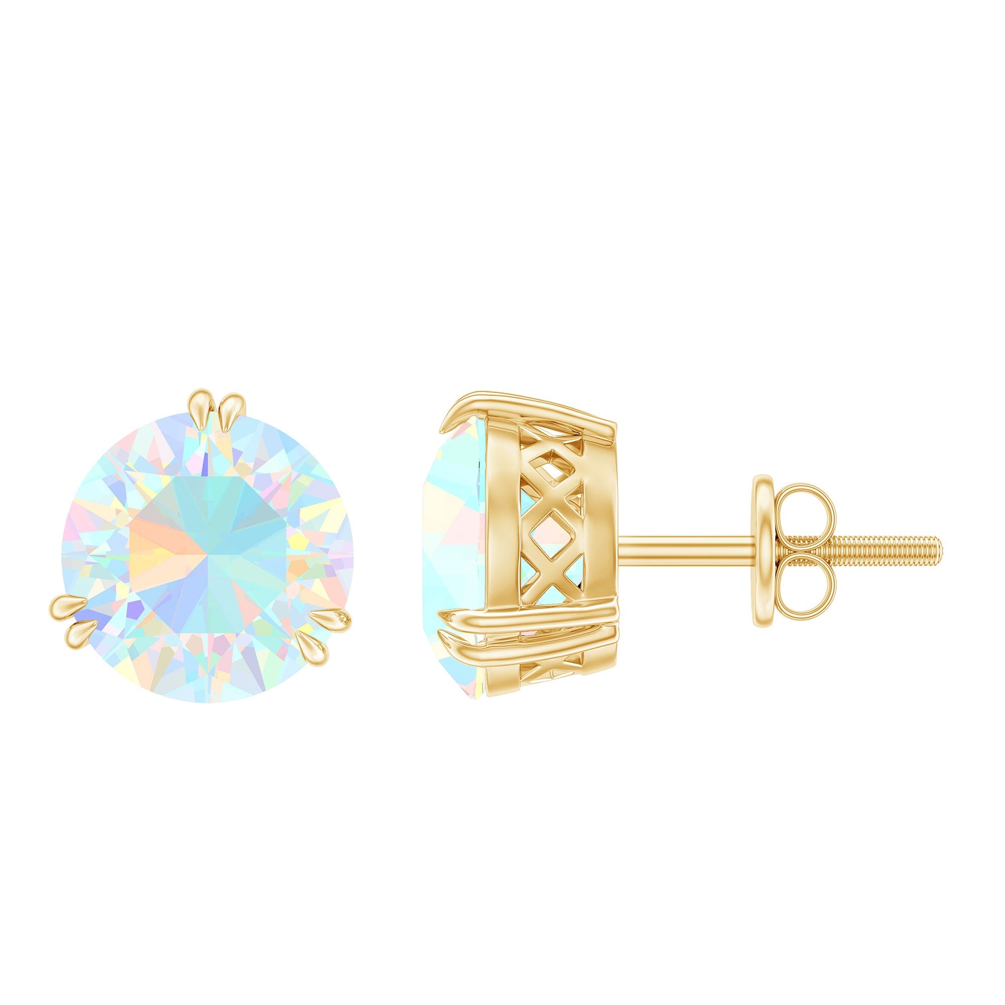4 Carat Ethiopian Opal Solitaire Stud Earrings in Double Prong Setting | Earrings | Wiccan Center