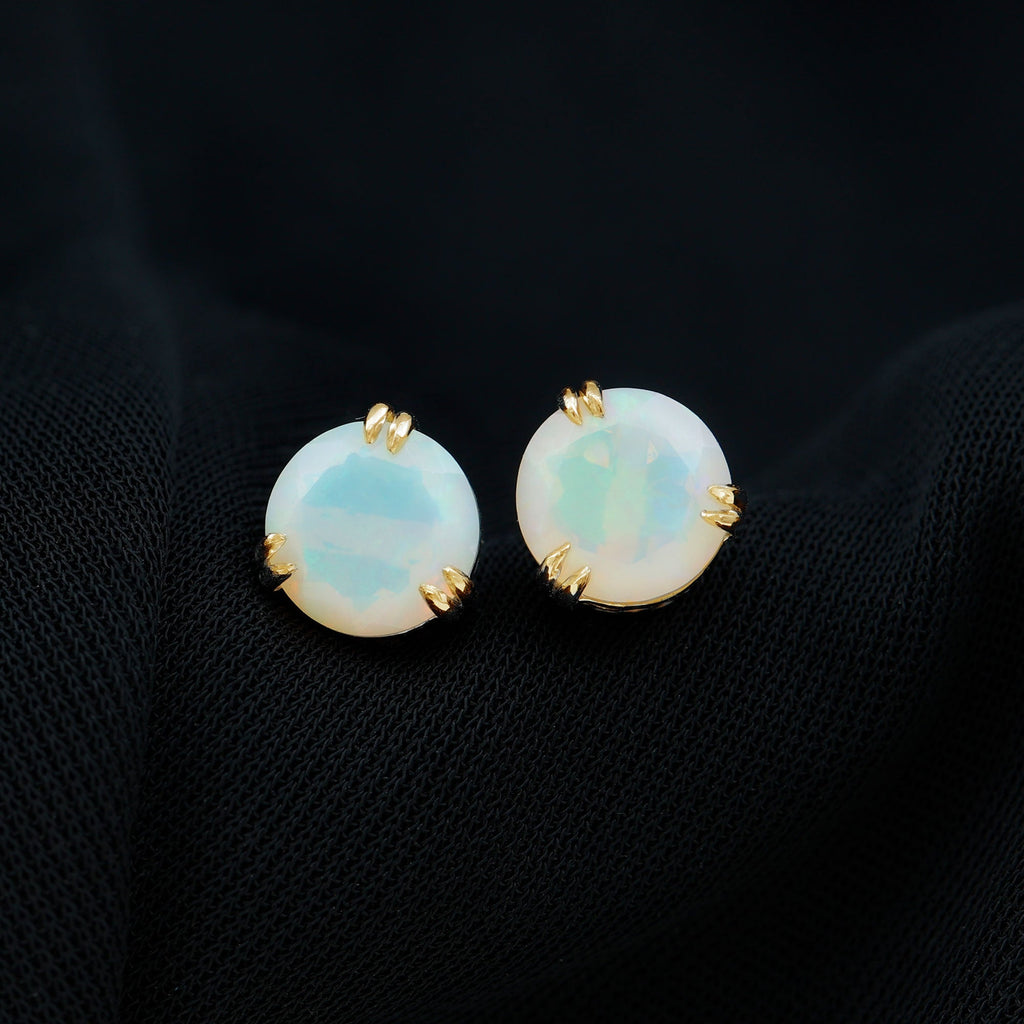 4 Carat Ethiopian Opal Solitaire Stud Earrings in Double Prong Setting
