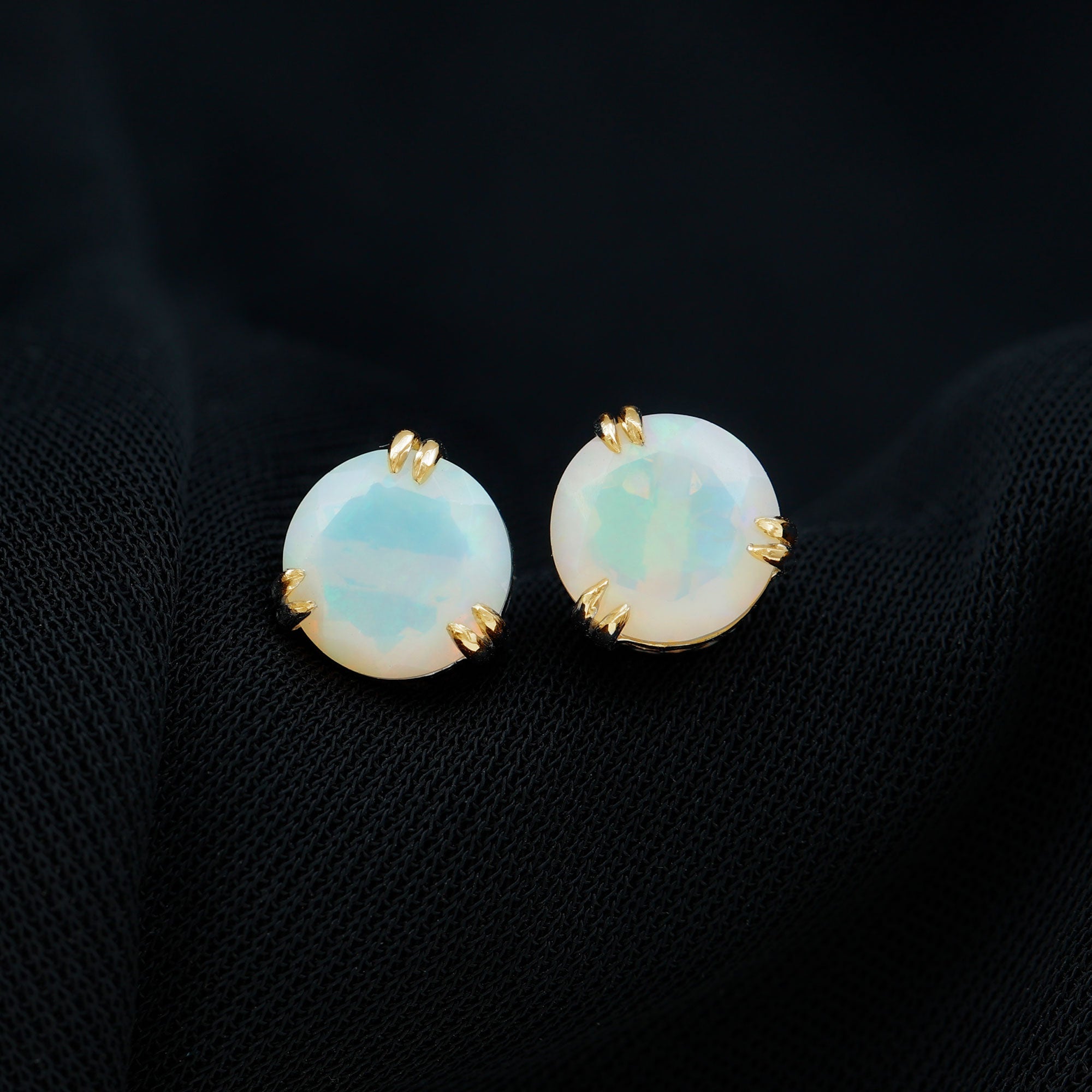 4 Carat Ethiopian Opal Solitaire Stud Earrings in Double Prong Setting
