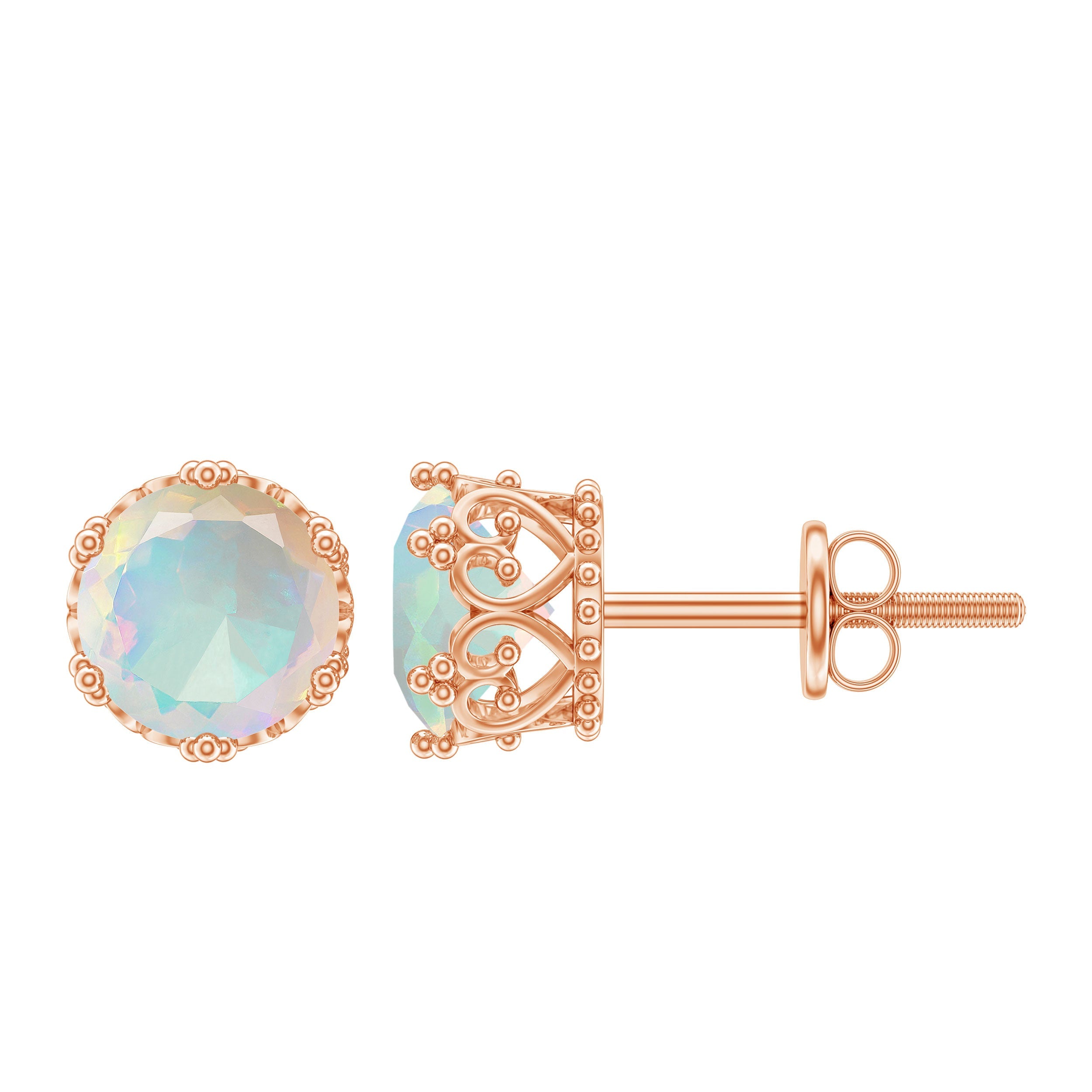 Natural Ethiopian Opal Crown Stud Earrings with Screw Back | Earrings | Wiccan Center