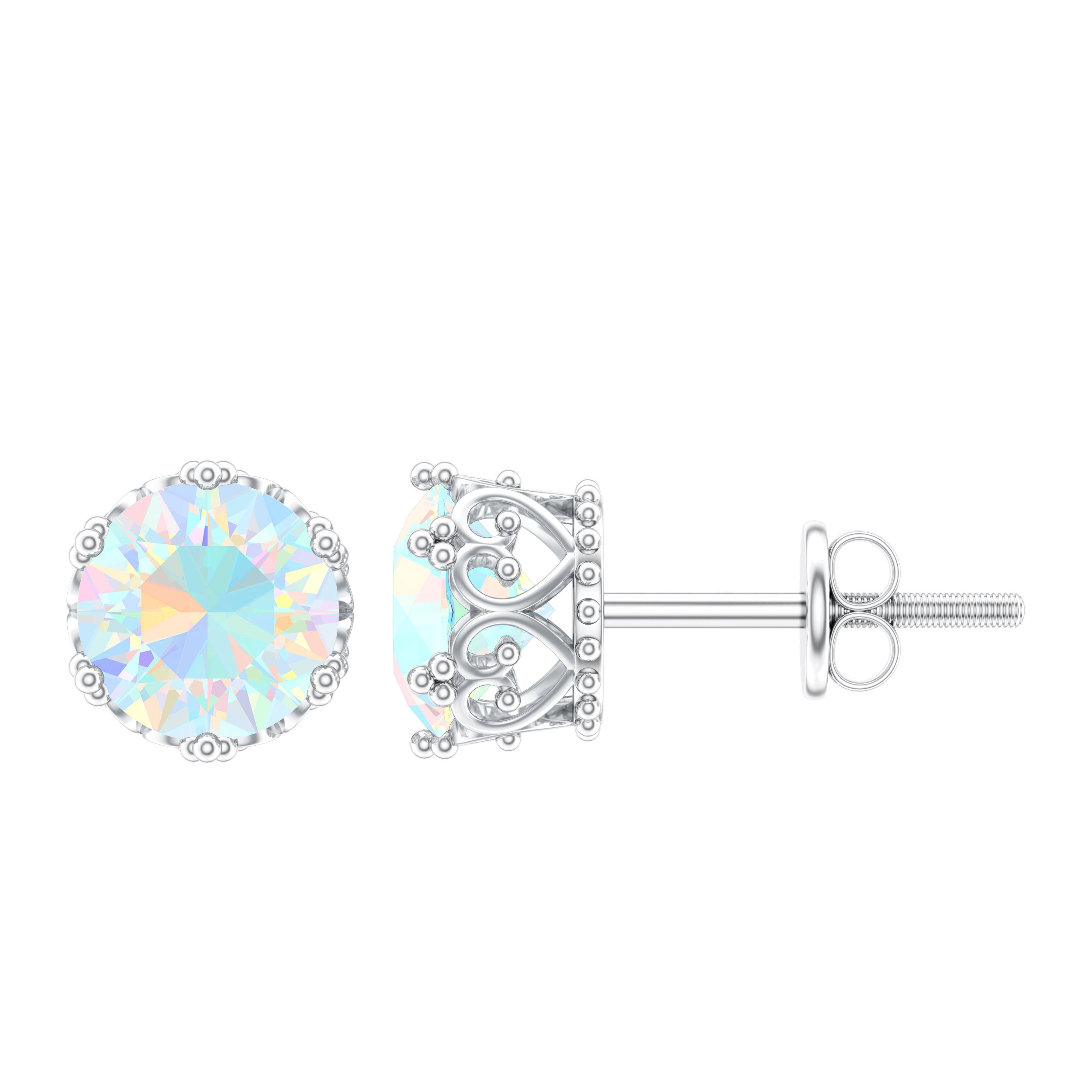 Natural Ethiopian Opal Crown Stud Earrings with Screw Back