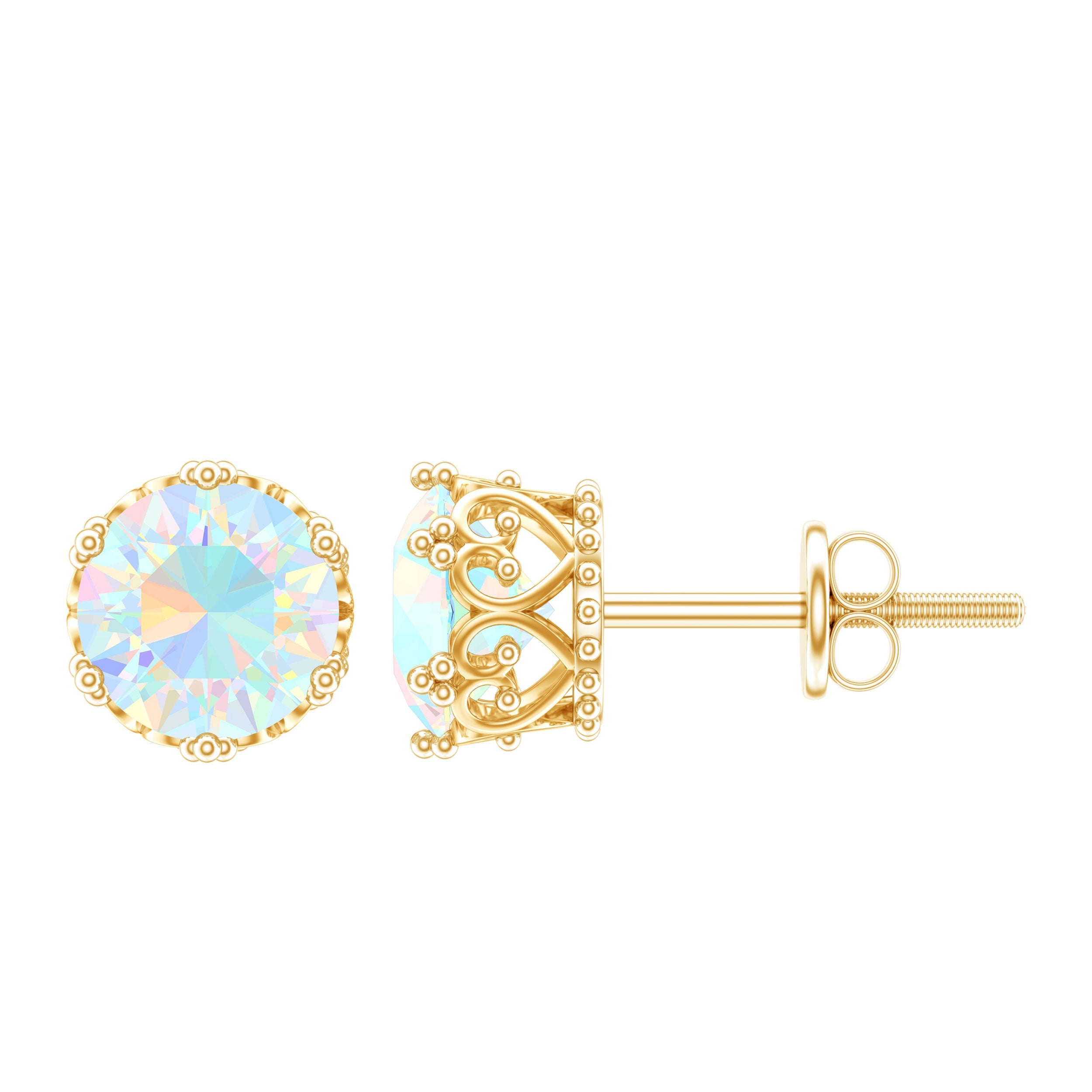 Natural Ethiopian Opal Crown Stud Earrings with Screw Back | Earrings | Wiccan Center
