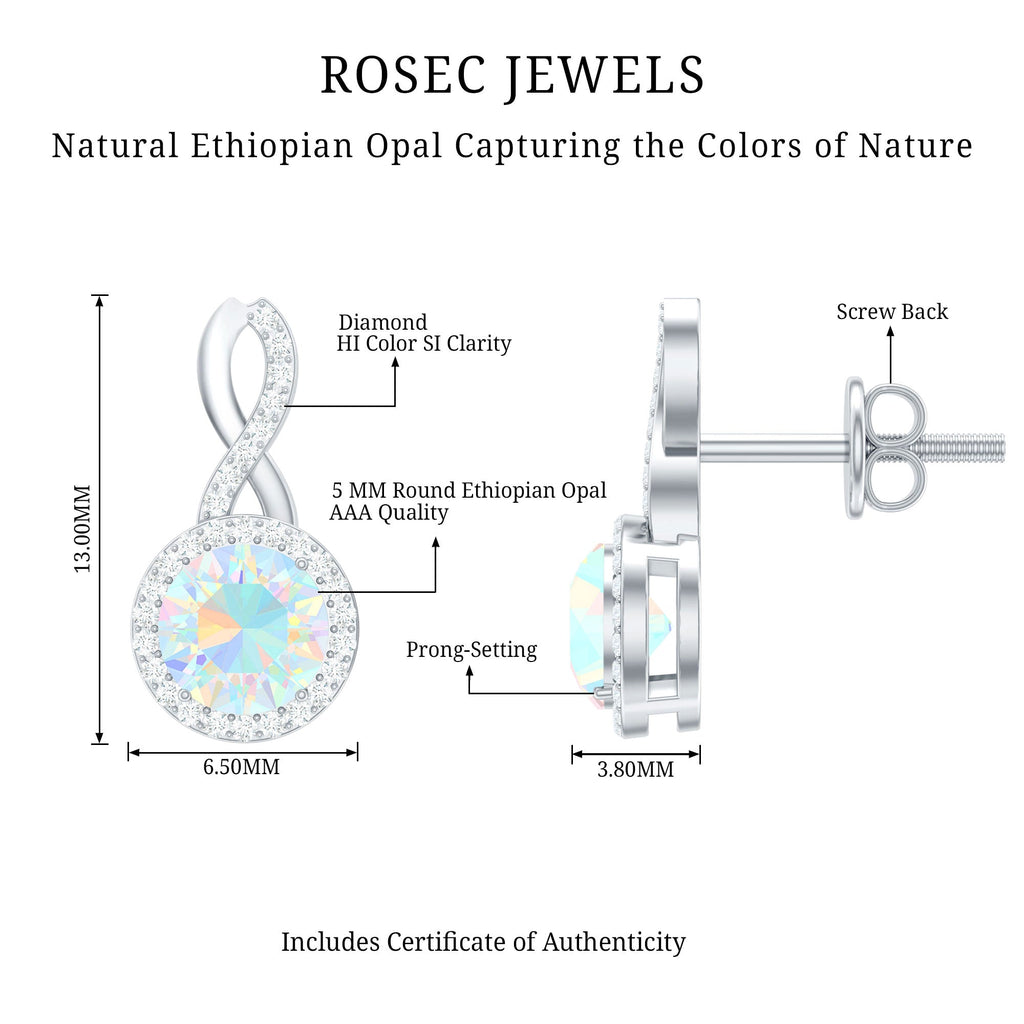1 Carat Ethiopian Opal and Diamond Infinity Stud Earrings