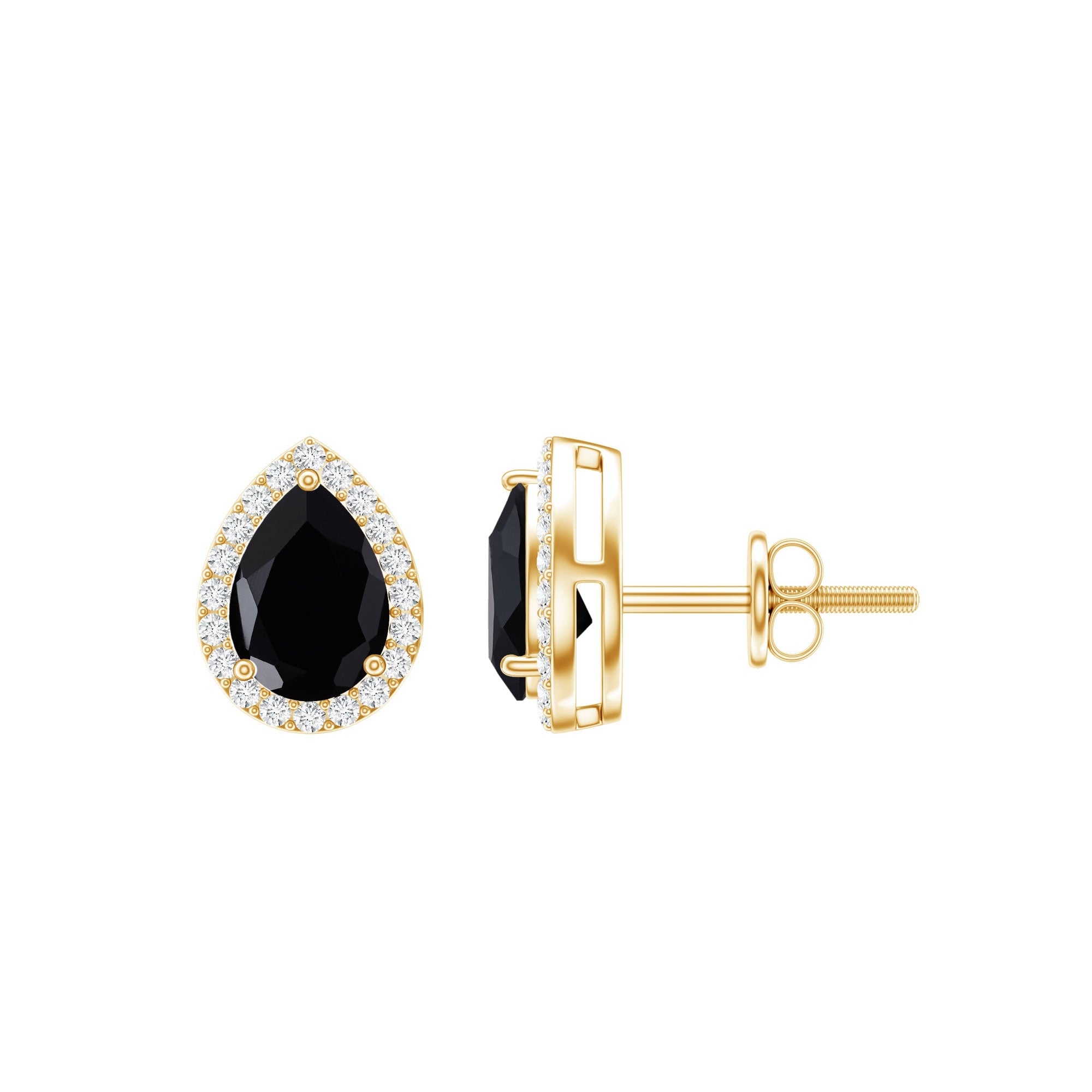 2 Carat Pear Cut Black Onyx and Diamond Halo Stud Earrings | Earrings | Wiccan Center