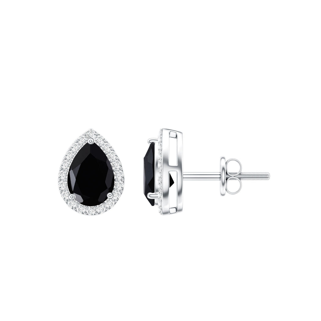 Natural 1.2 Carat Pear Shape Black Spinel Earrings with Diamond Halo