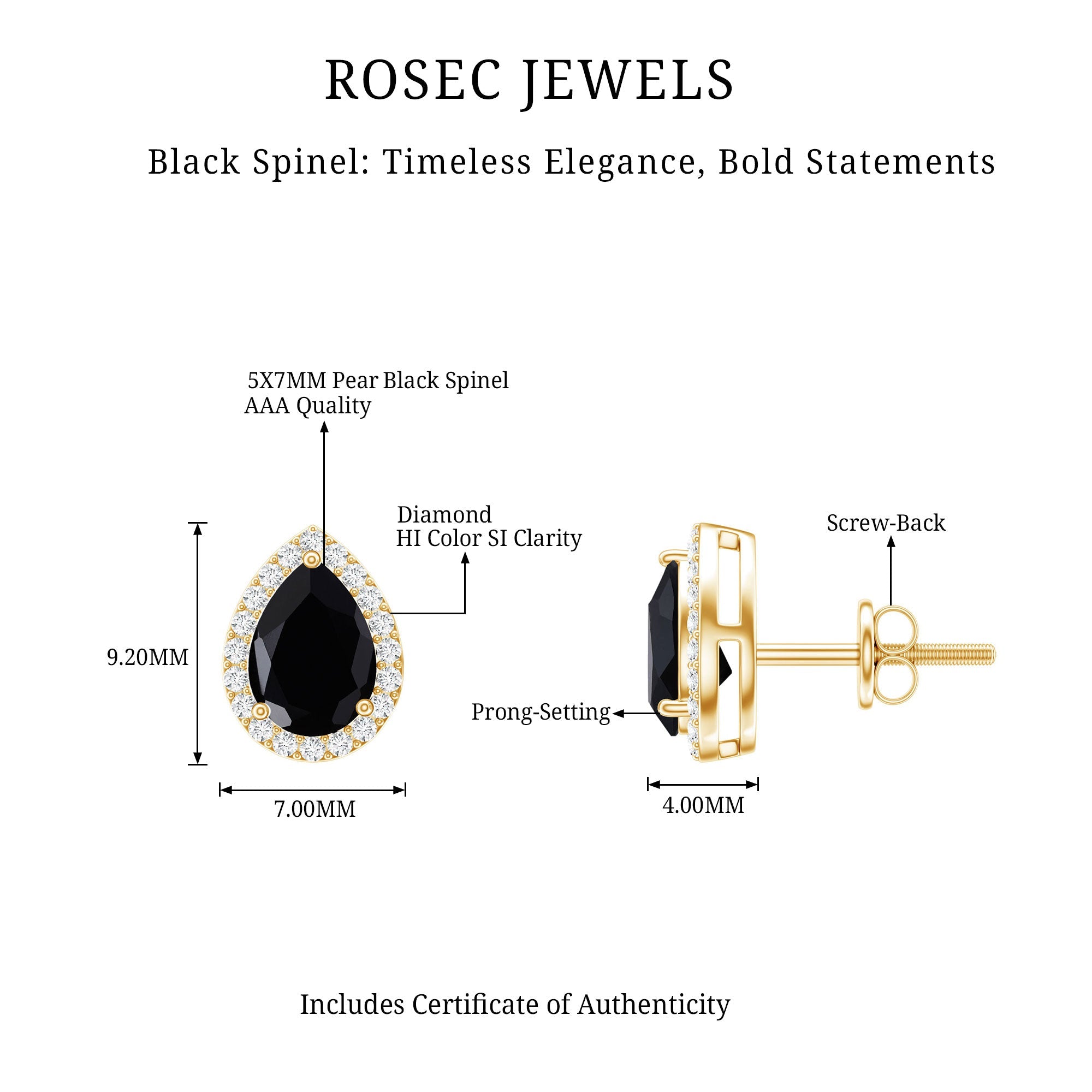 Natural 1.2 Carat Pear Shape Black Spinel Earrings with Diamond Halo