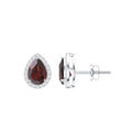 Natural 1.7 Carat Garnet Teardrop Stud Earrings with Diamond Halo