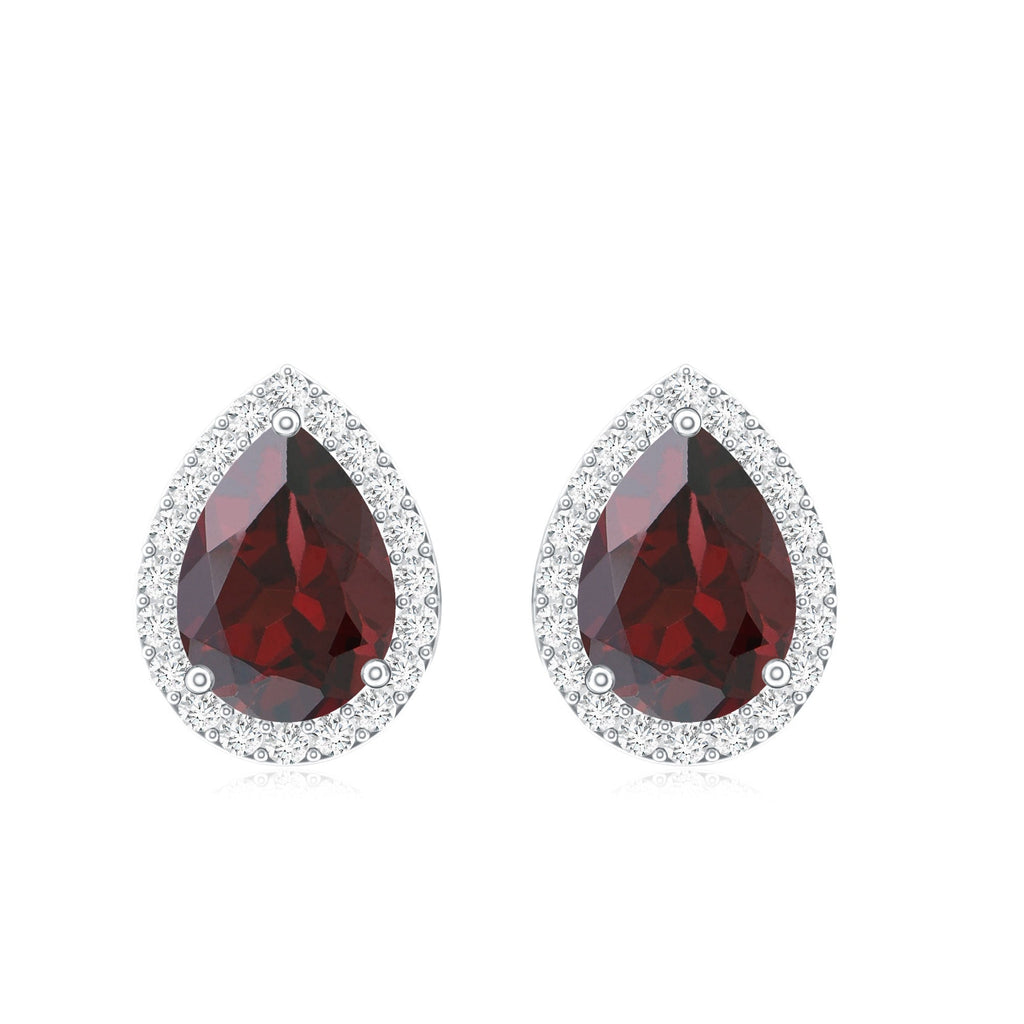 Natural 1.7 Carat Garnet Teardrop Stud Earrings with Diamond Halo