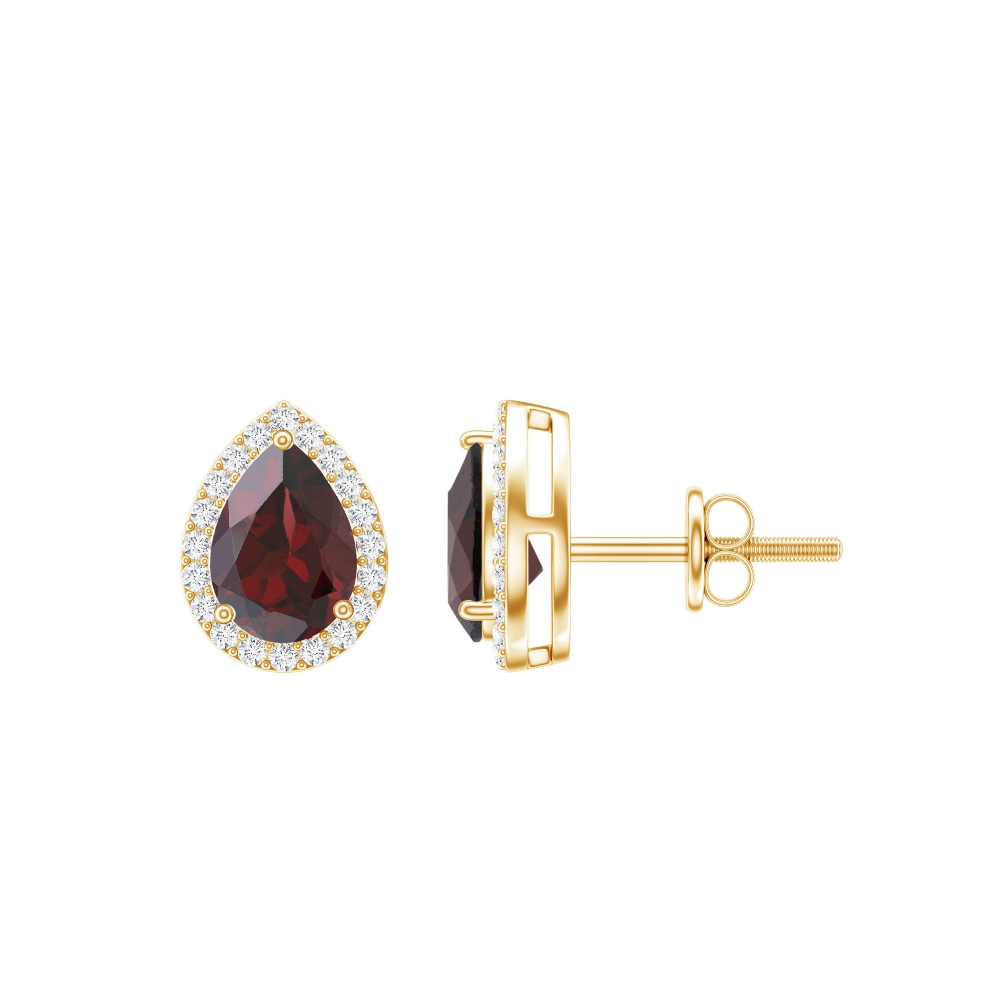 Natural 1.7 Carat Garnet Teardrop Stud Earrings with Diamond Halo | Earrings | Wiccan Center