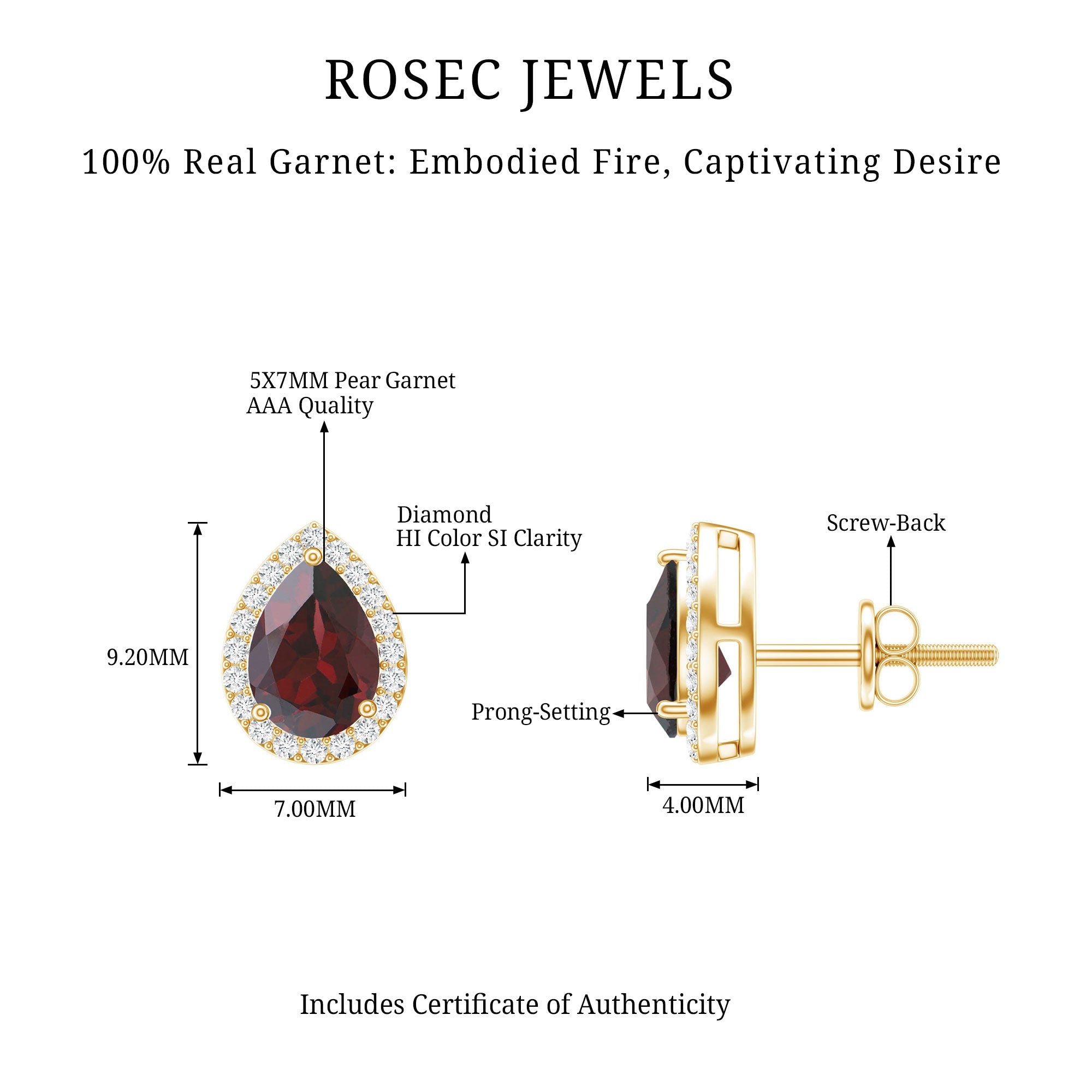 Natural 1.7 Carat Garnet Teardrop Stud Earrings with Diamond Halo