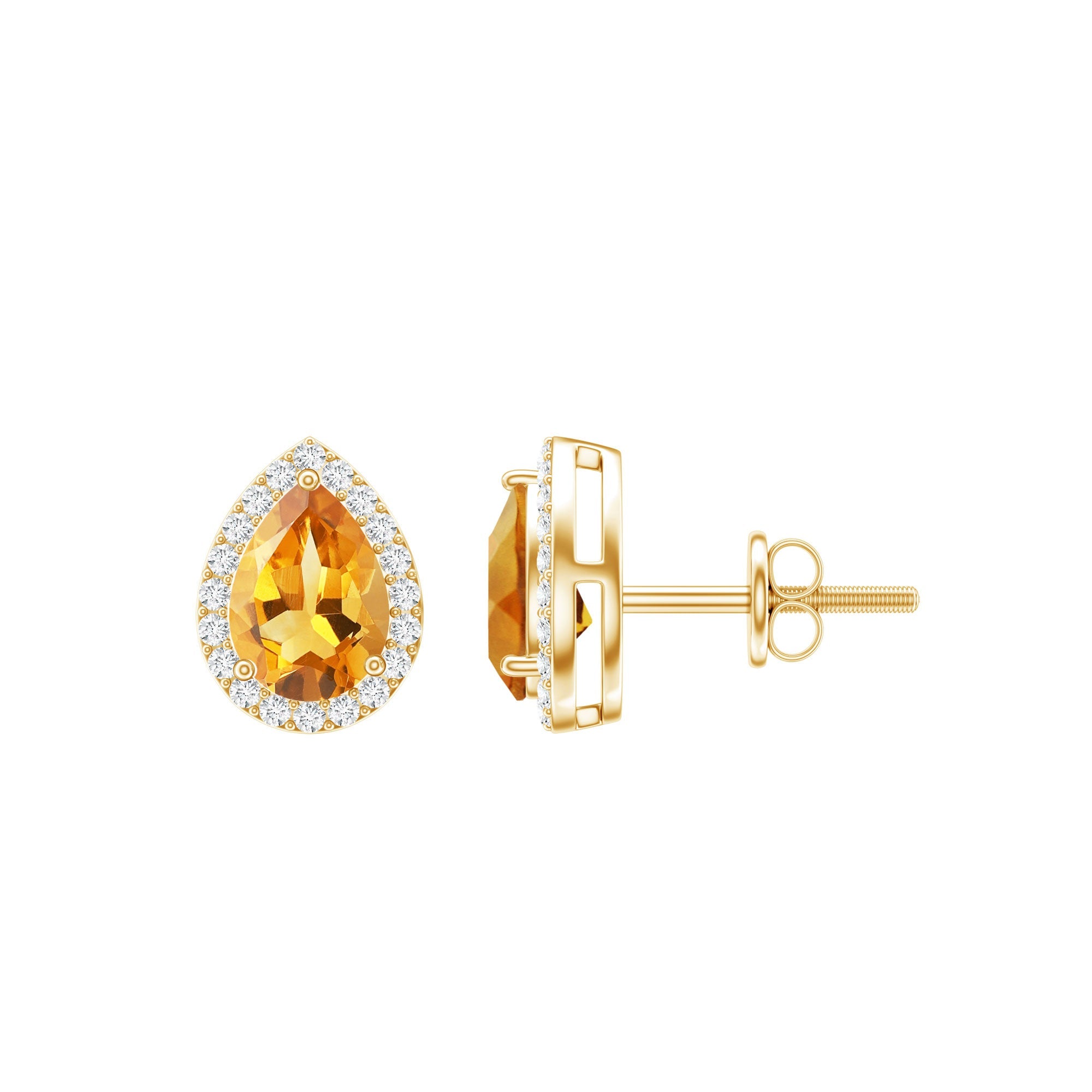 Certified Real Pear Shape Citrine Stud Earrings with Diamond Halo | Earrings | Wiccan Center