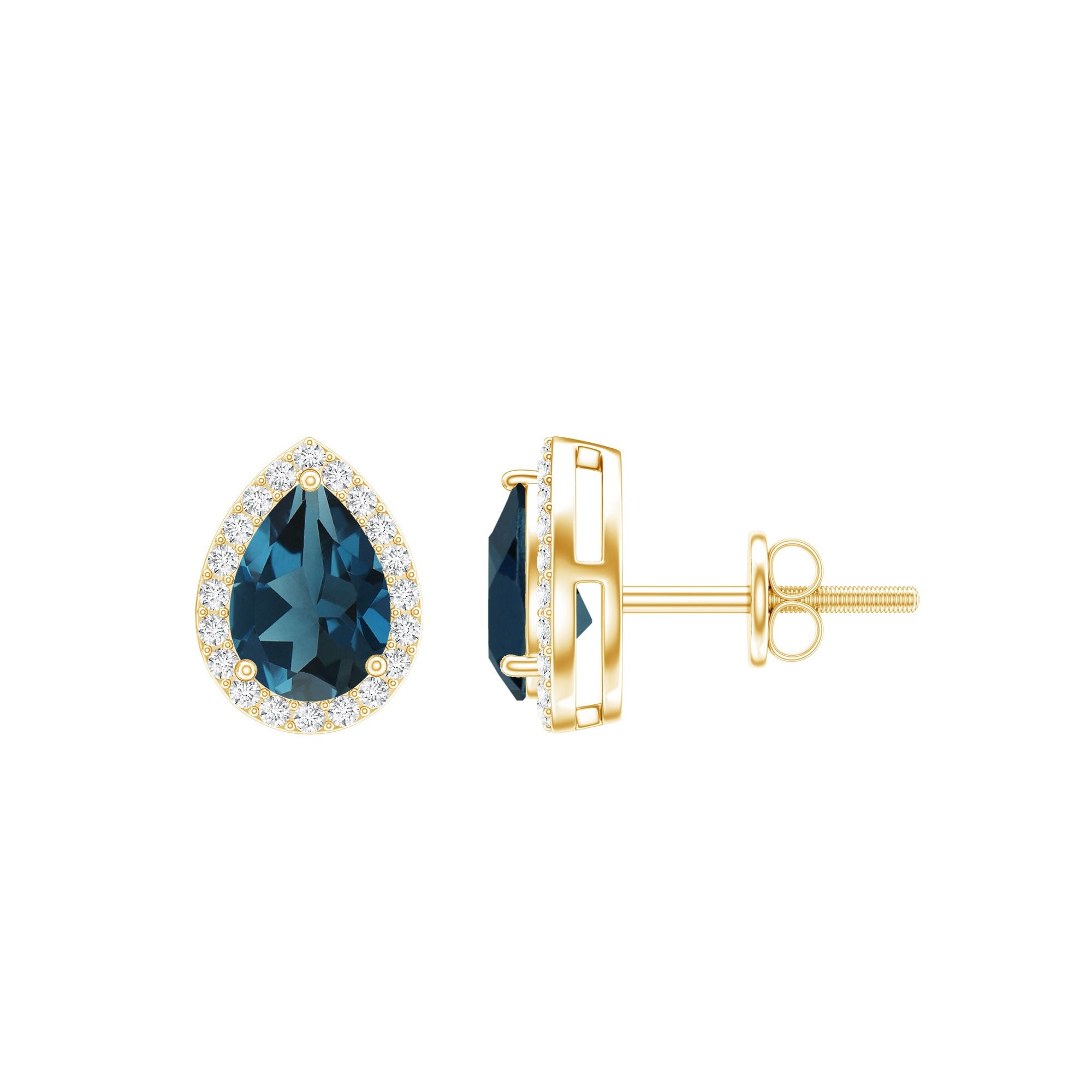 Real London Blue Topaz Teardrop Stud Earrings with Diamond Halo | Earrings | Wiccan Center