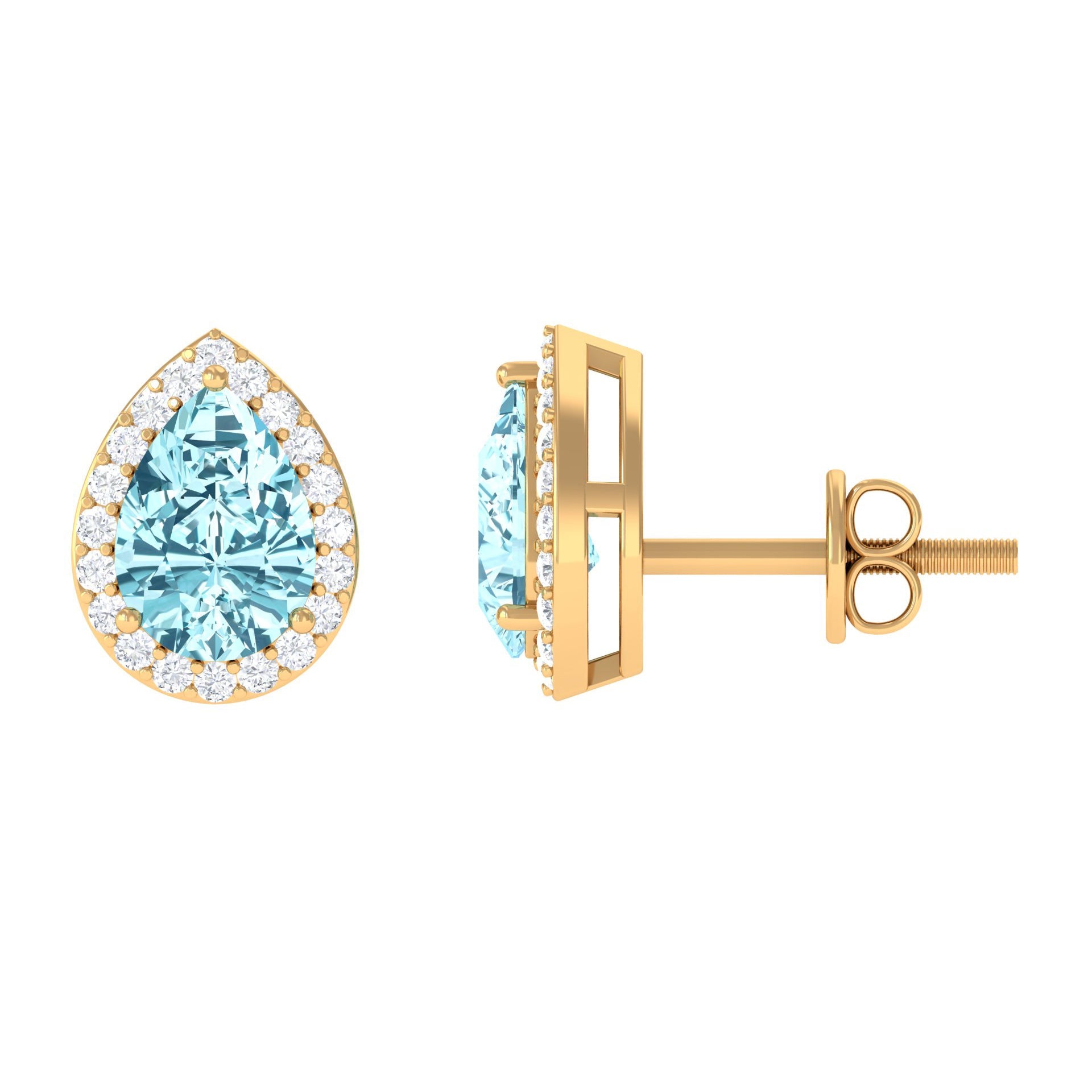 Natural Pear Shape Aquamarine Stud Earrings with Diamond Halo | Earrings | Wiccan Center