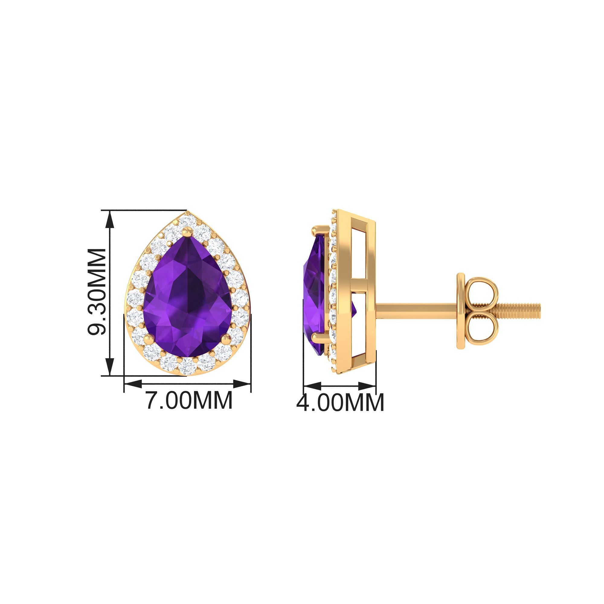 Classic Pear Shape Amethyst Teardrop Earrings with Diamond Halo