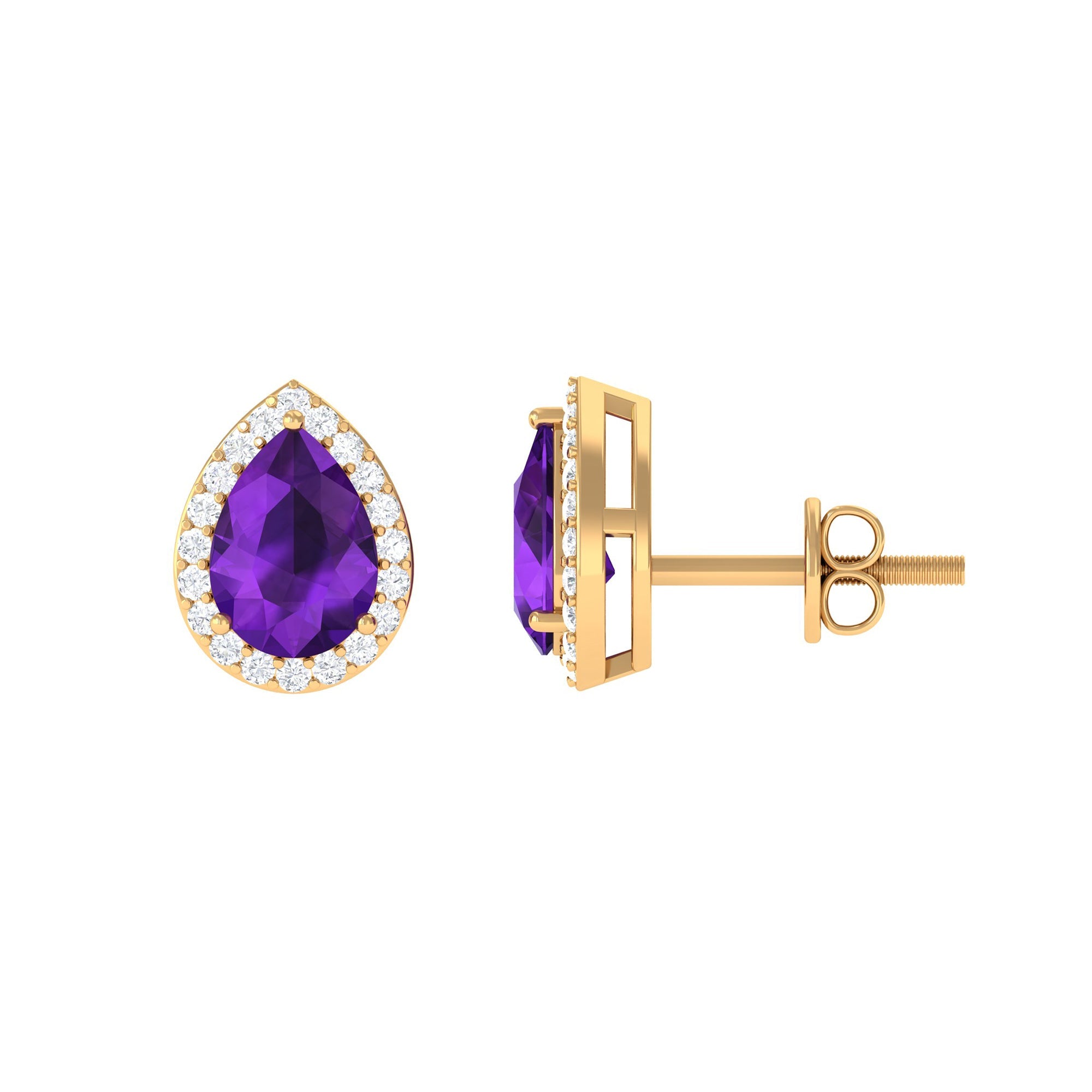 Classic Pear Shape Amethyst Teardrop Earrings with Diamond Halo | Earrings | Wiccan Center