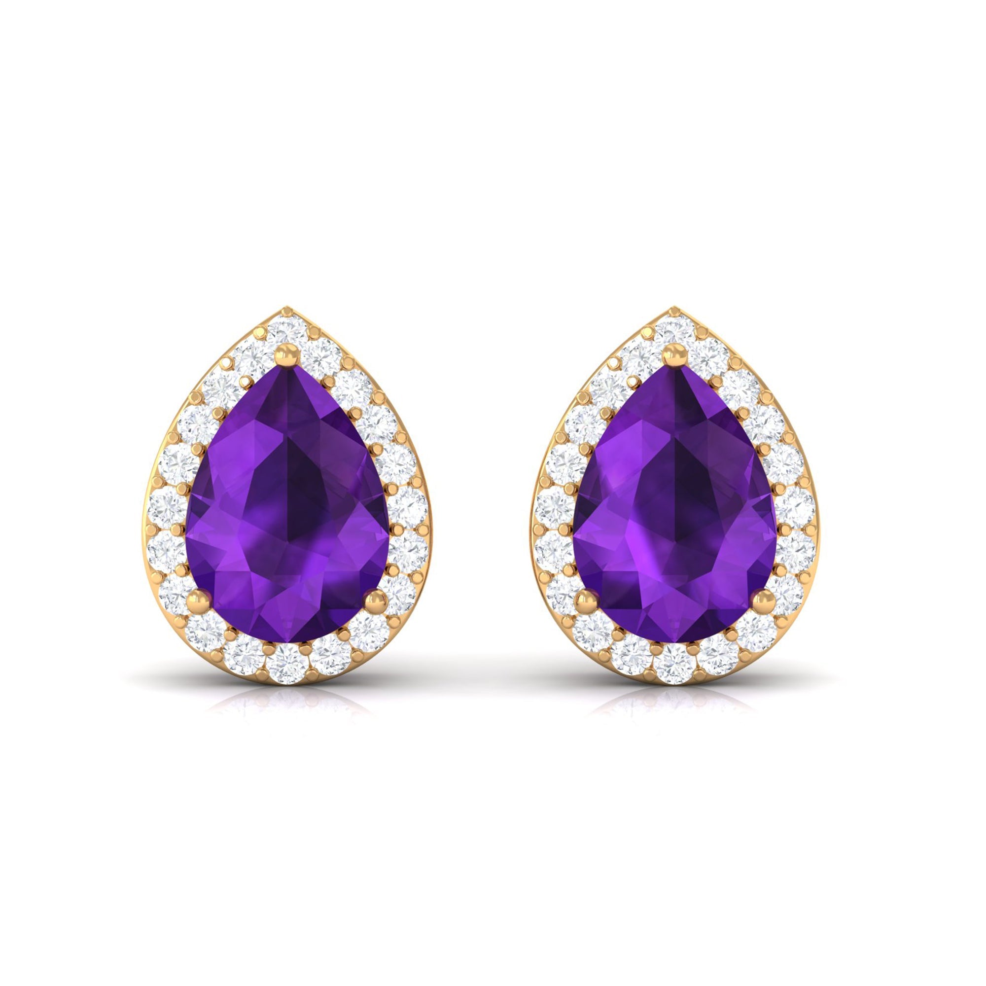Classic Pear Shape Amethyst Teardrop Earrings with Diamond Halo