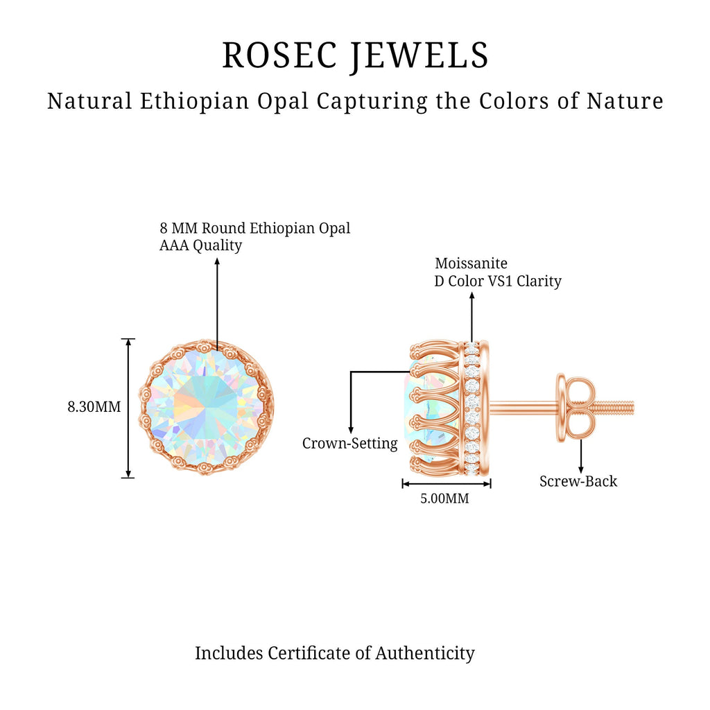 Real Ethiopian Opal Crown Stud Earrings with Certificate
