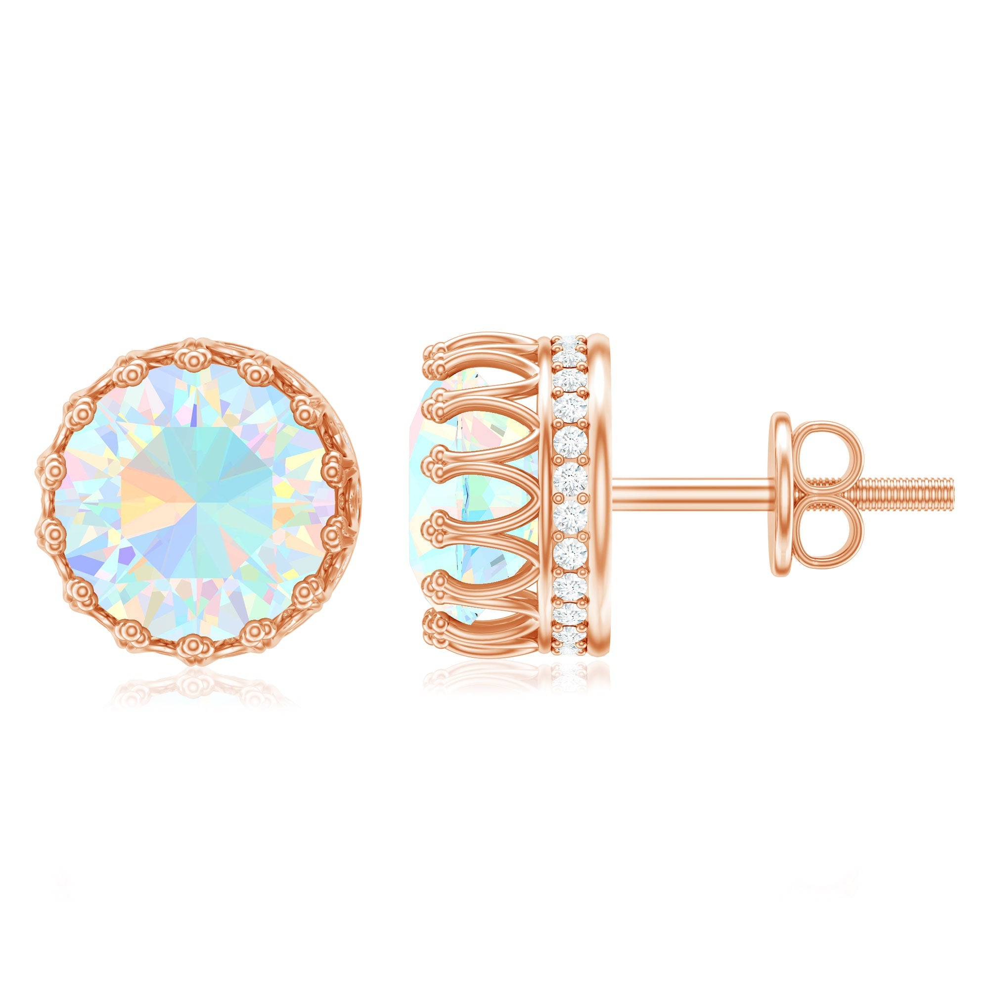 Real Ethiopian Opal Crown Stud Earrings with Certificate