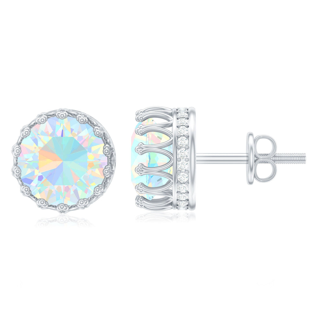 Real Ethiopian Opal Crown Stud Earrings with Certificate