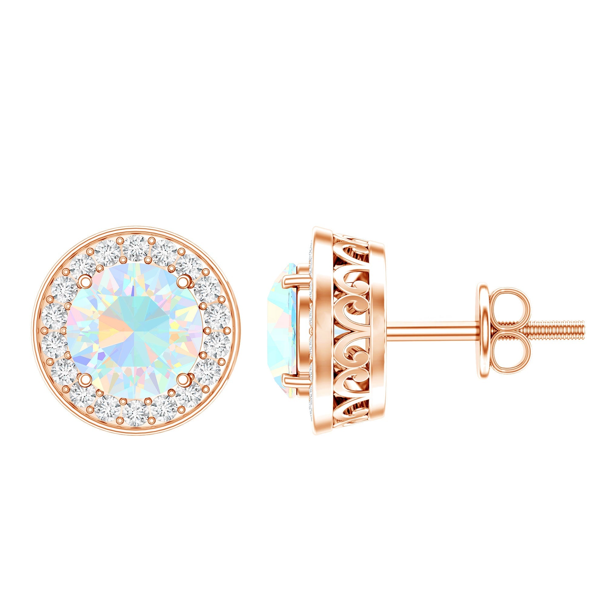 1.6 Carat Round Ethiopian Opal and Diamond Halo Stud Earrings | Earrings | Wiccan Center