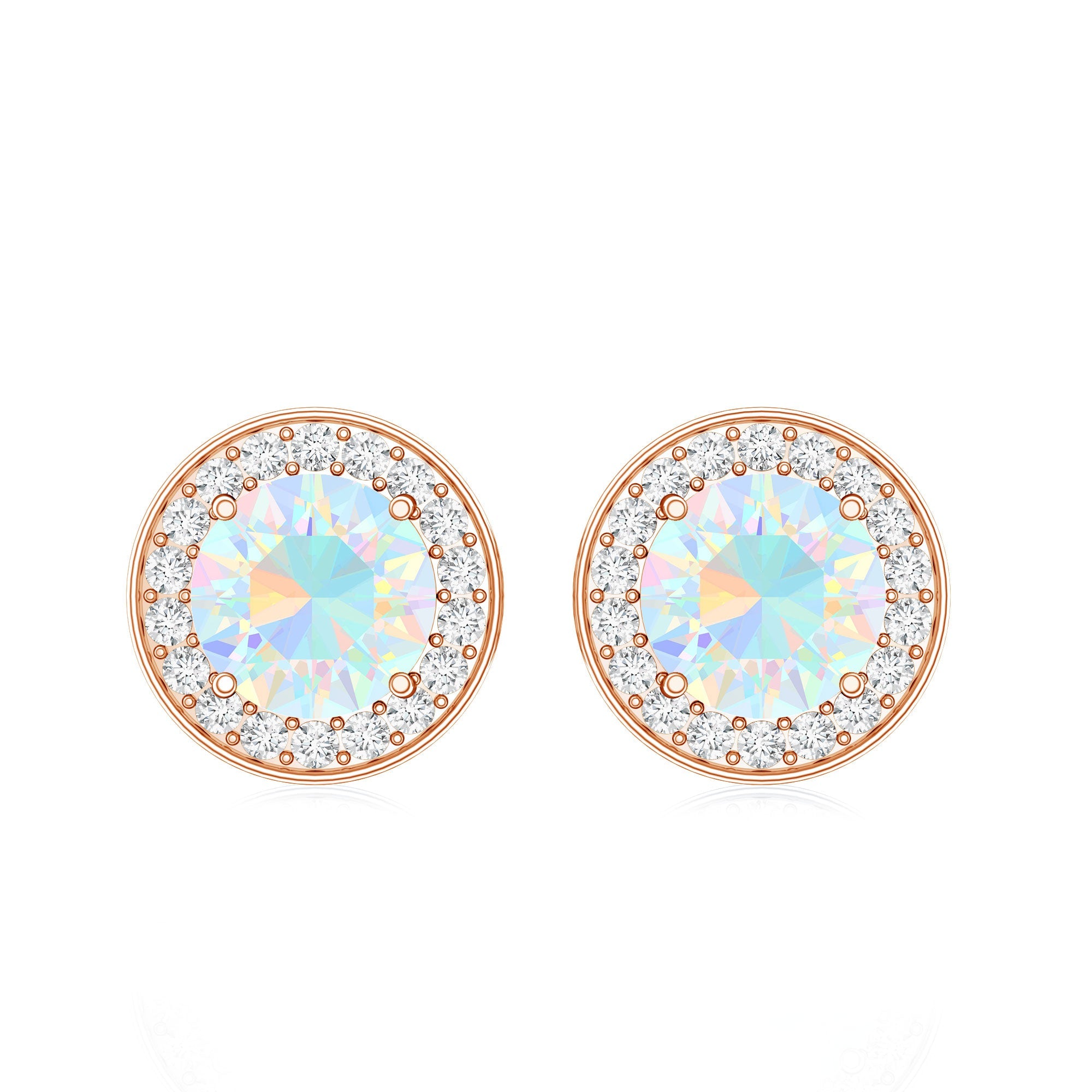 1.6 Carat Round Ethiopian Opal and Diamond Halo Stud Earrings