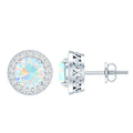 1.6 Carat Round Ethiopian Opal and Diamond Halo Stud Earrings