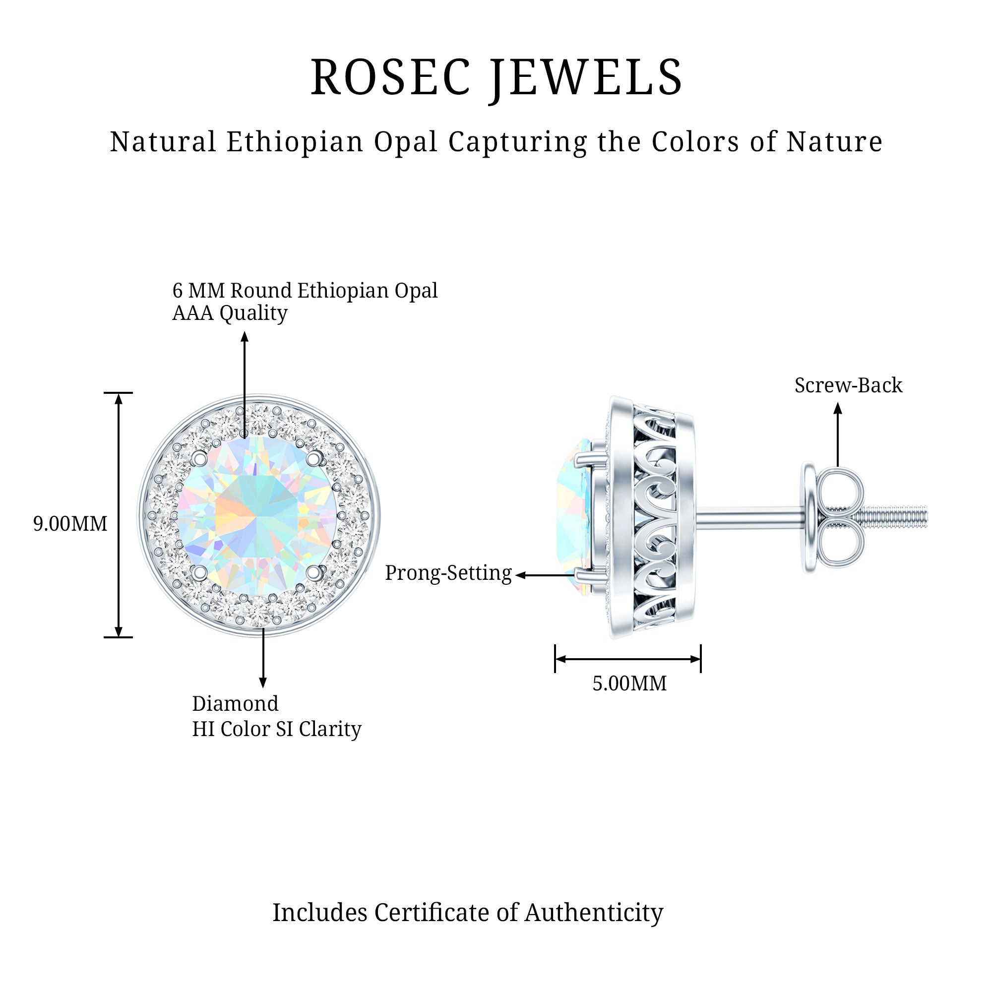 1.6 Carat Round Ethiopian Opal and Diamond Halo Stud Earrings