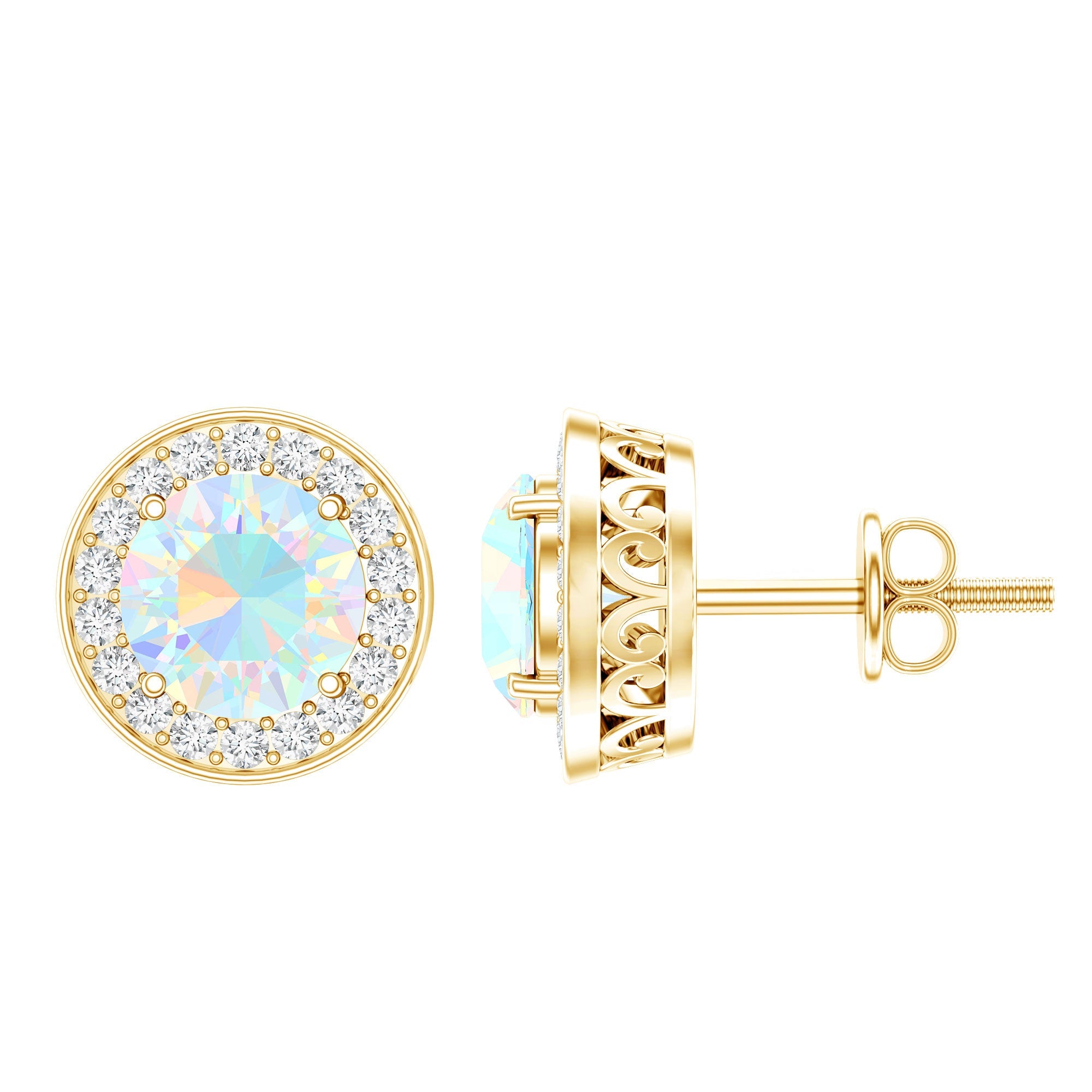 1.6 Carat Round Ethiopian Opal and Diamond Halo Stud Earrings | Earrings | Wiccan Center