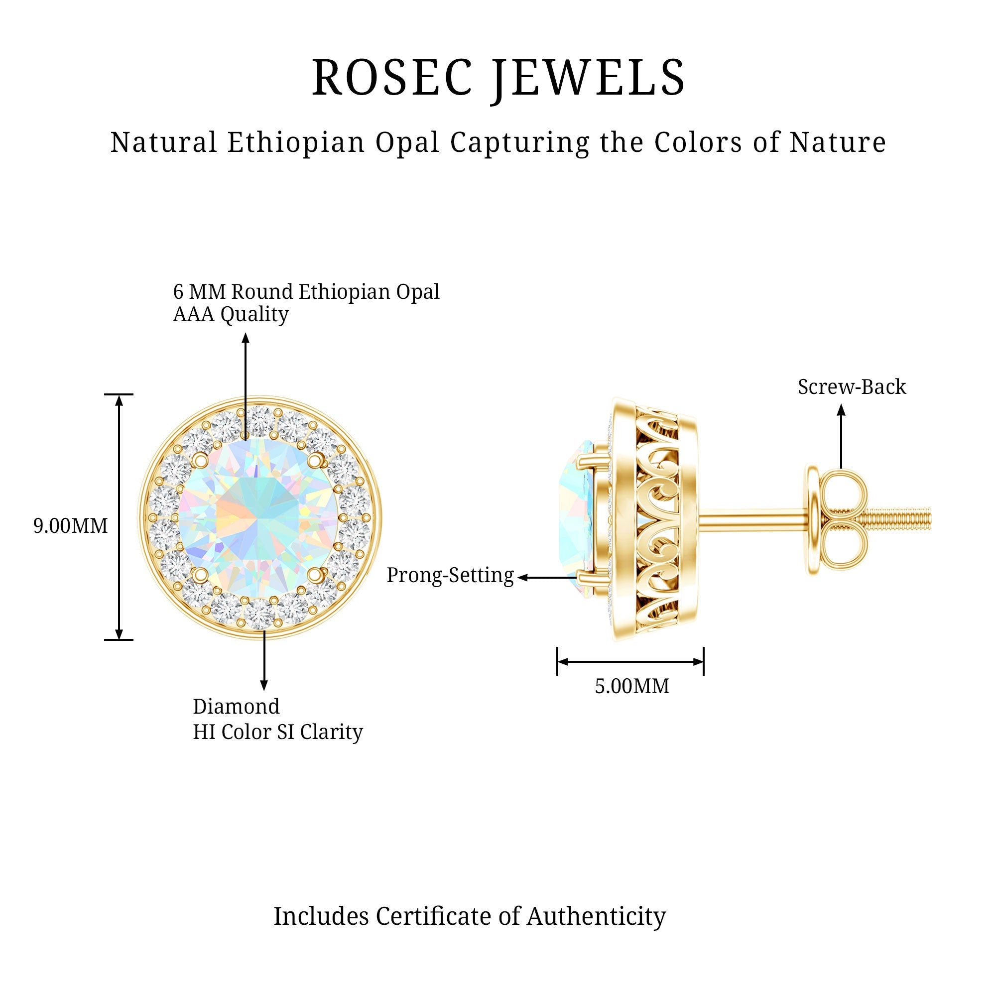 1.6 Carat Round Ethiopian Opal and Diamond Halo Stud Earrings