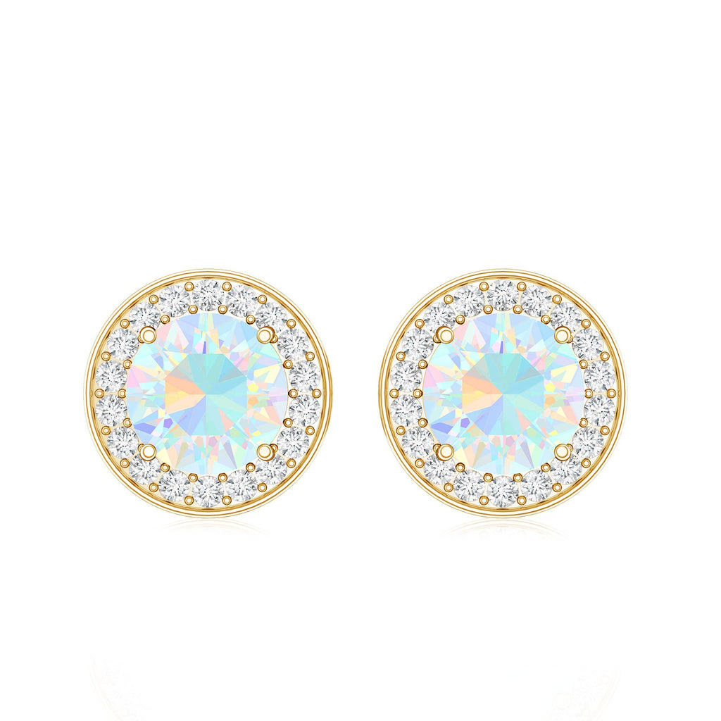 1.6 Carat Round Ethiopian Opal and Diamond Halo Stud Earrings