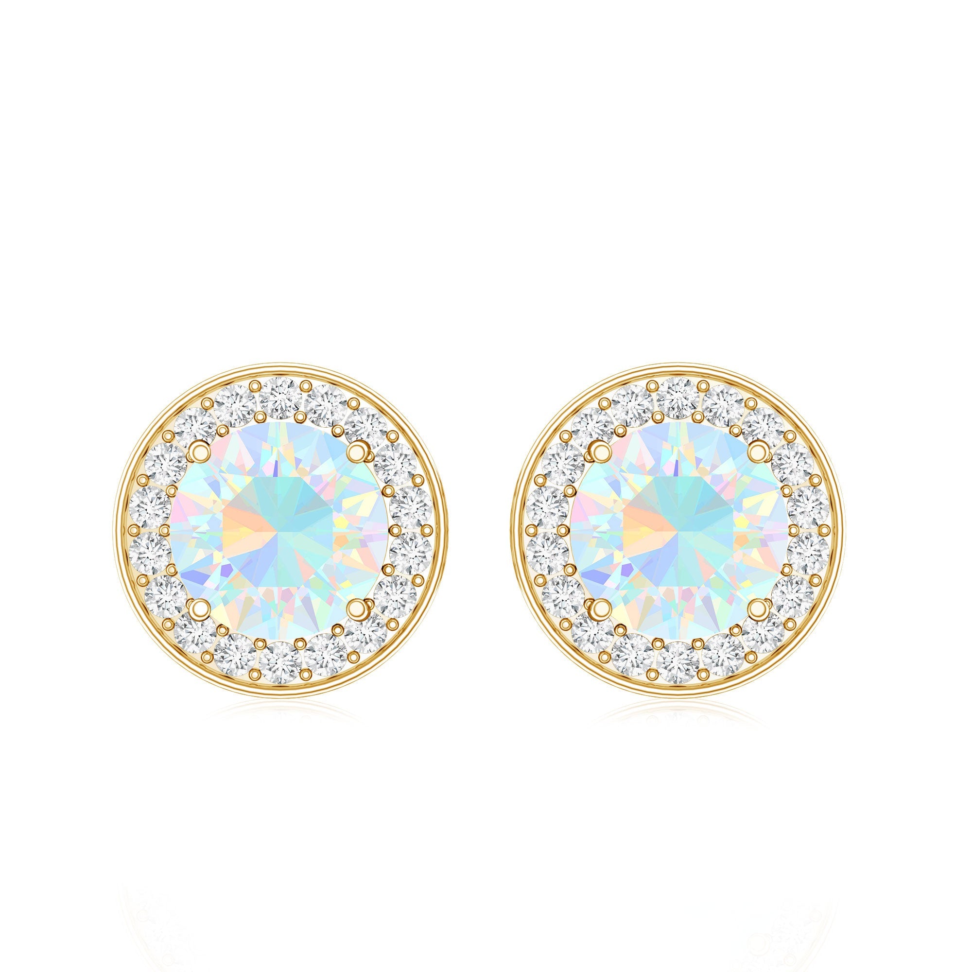 1.6 Carat Round Ethiopian Opal and Diamond Halo Stud Earrings