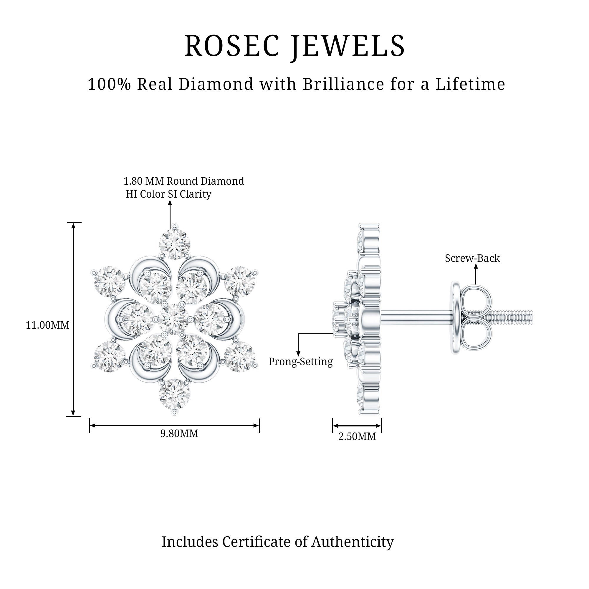 Certified Diamond Snowflake Stud Earrings