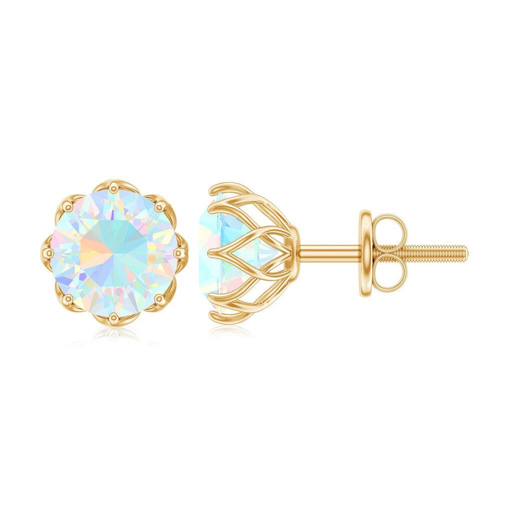 1.6 Carat Decorative Ethiopian Opal Solitaire Stud Earrings