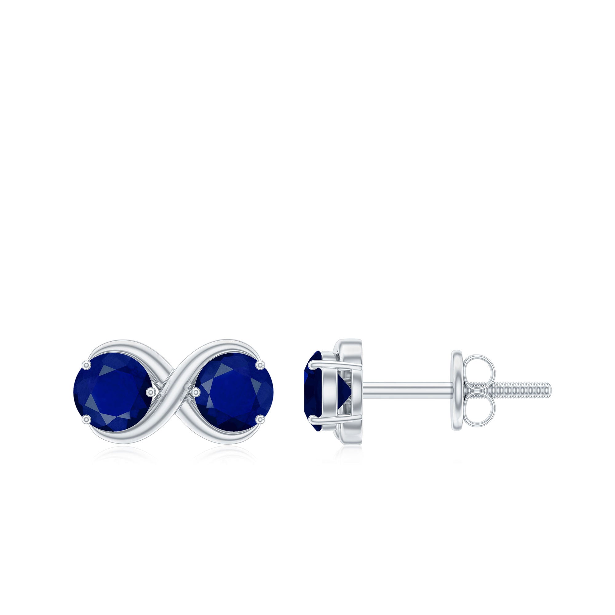 Simple Blue Sapphire Two Stone Infinity Stud Earrings