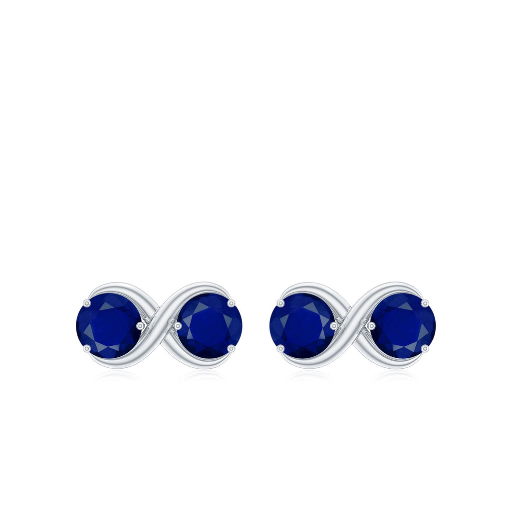 Simple Blue Sapphire Two Stone Infinity Stud Earrings