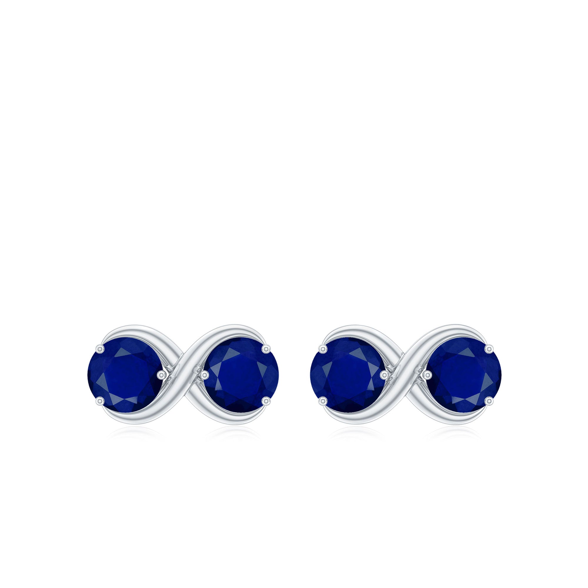 Simple Blue Sapphire Two Stone Infinity Stud Earrings