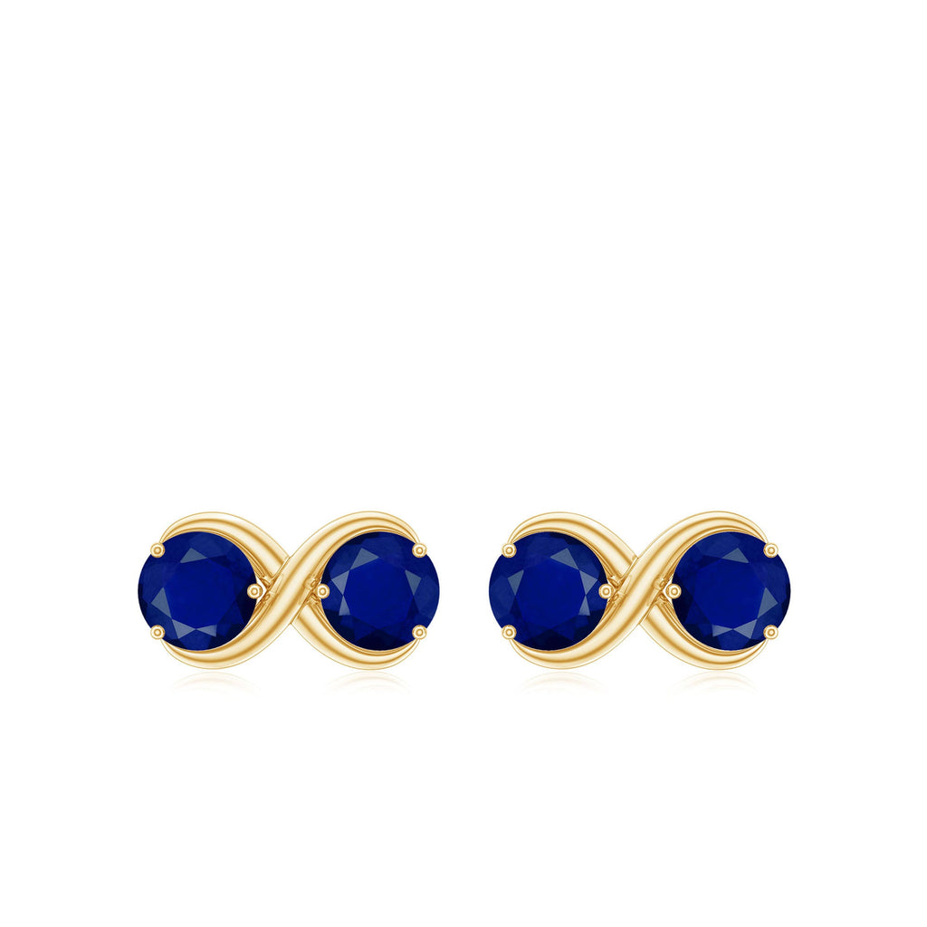 Simple Blue Sapphire Two Stone Infinity Stud Earrings