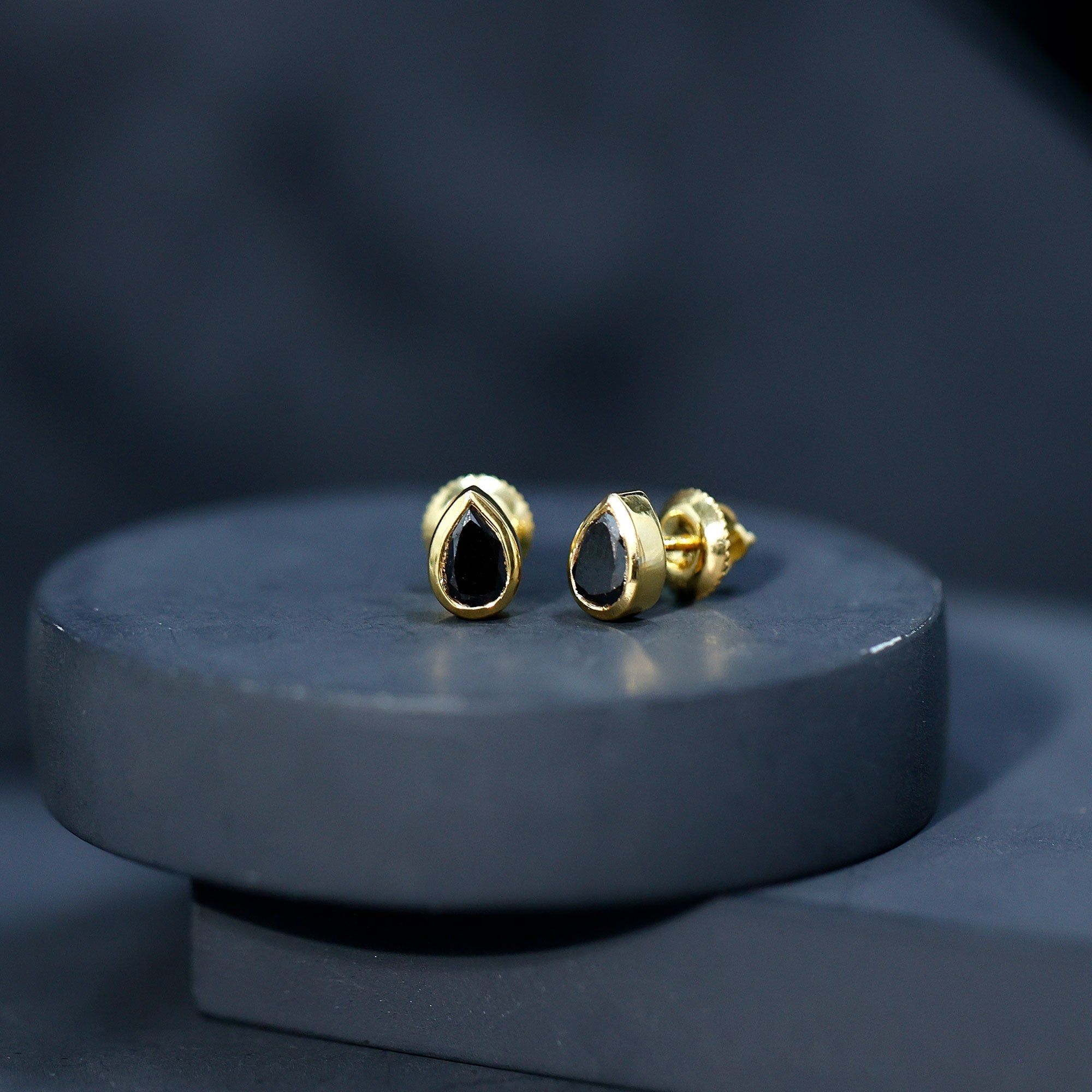Natural 1.15 Carat Black Diamond Stud Earrings with Bezel Set