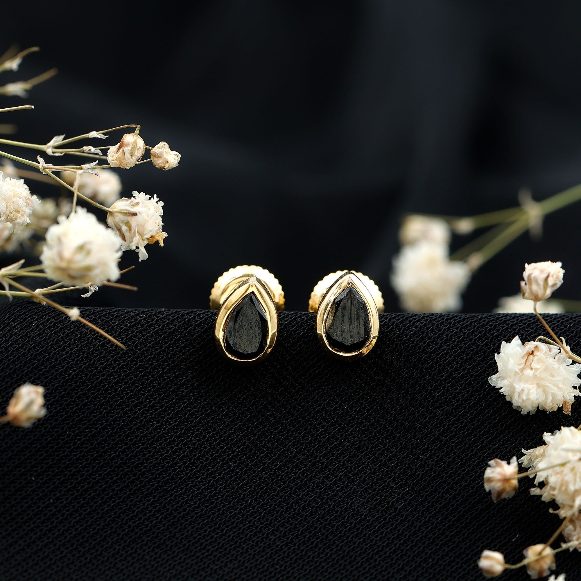 Natural 1.15 Carat Black Diamond Stud Earrings with Bezel Set
